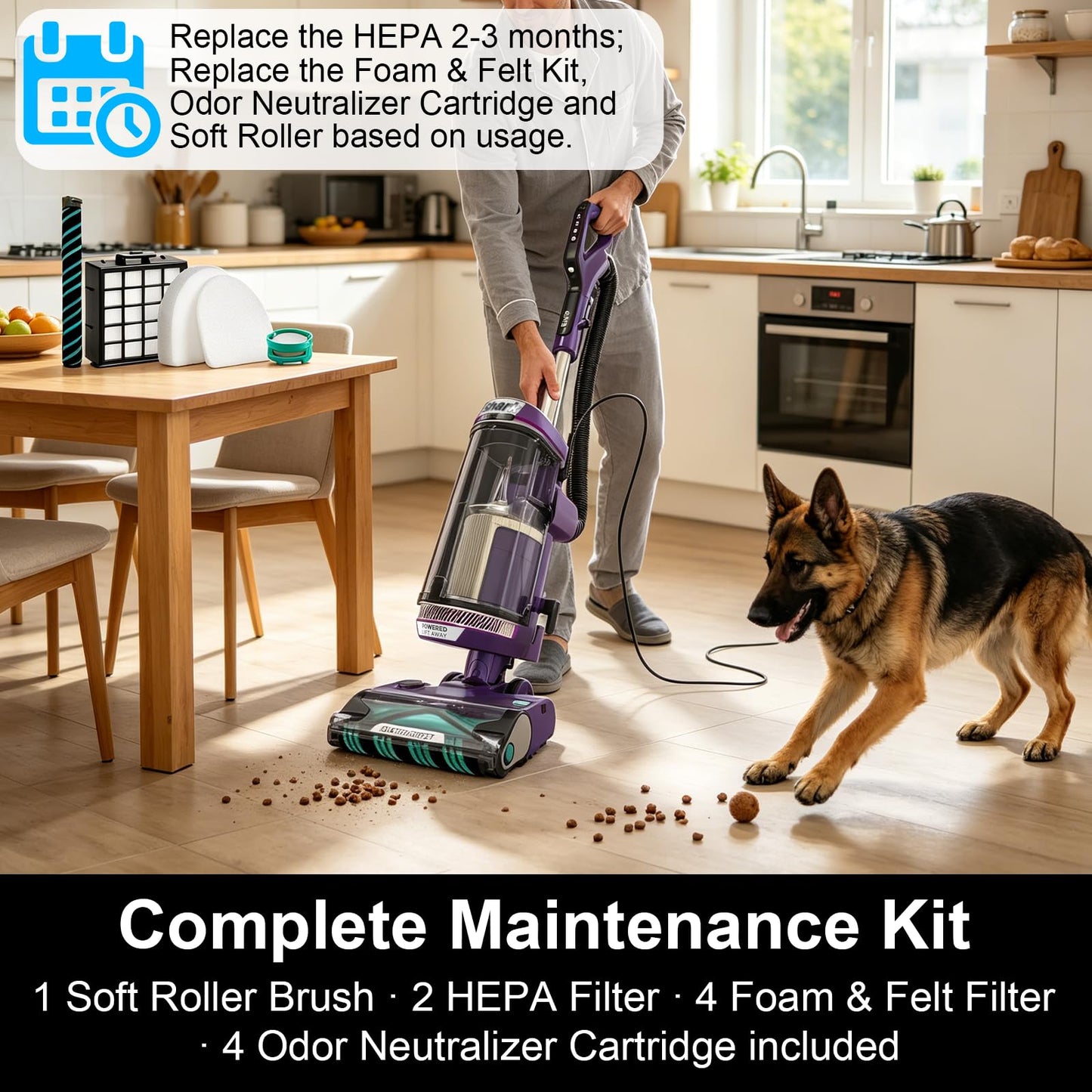 AZ4002 Filter Compaitble with Shark POWERDETECT Upright Vacuum AZ4002 AZ4000, include 1 Soft Roller Brush, 2 HEPA Filters, 4 Foam & Felt Kit, 4 Odor Neutralizer, compare to Part# XFFKAZ4000 XHFAZ4000