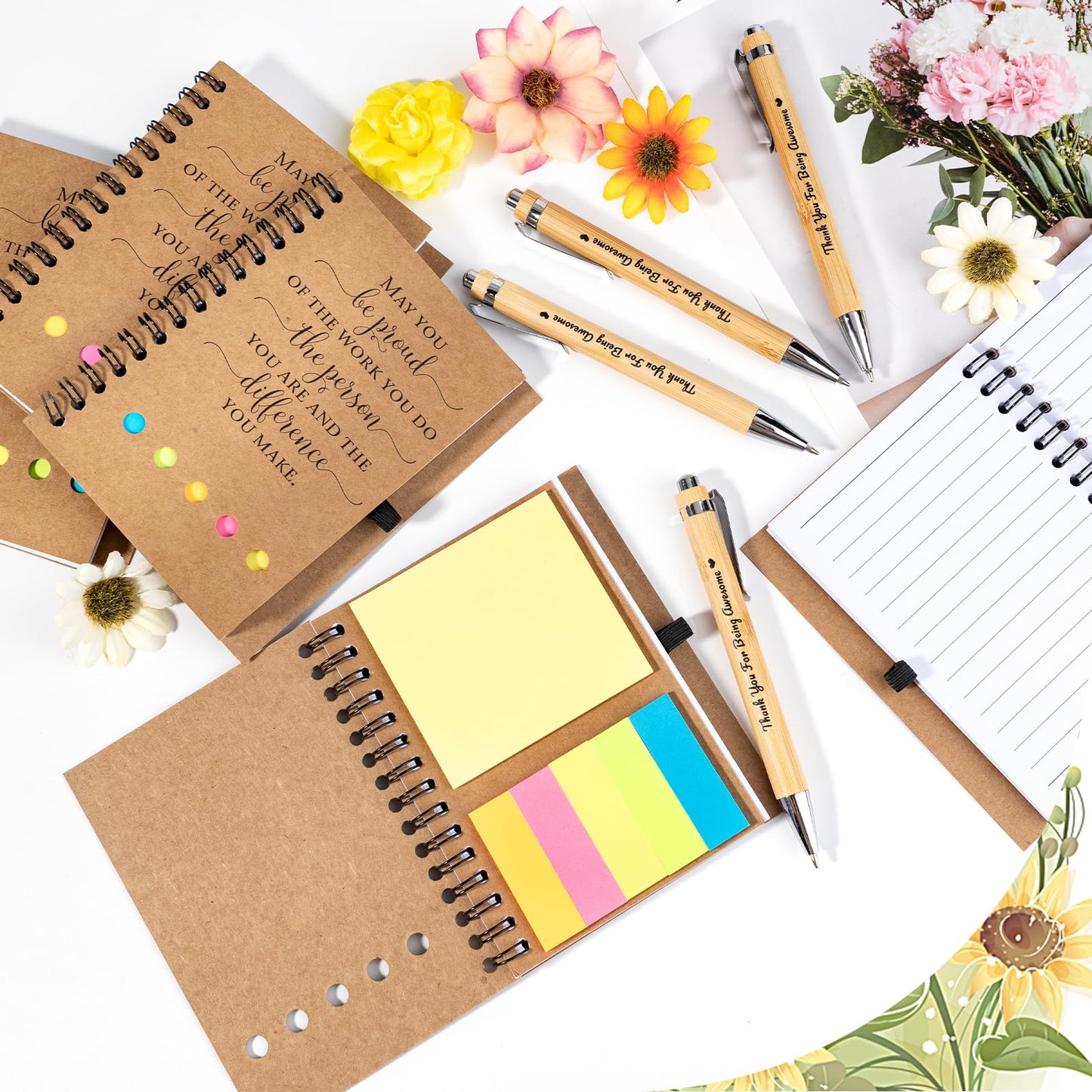 20 Sets Employee Appreciation Gifts Bulk Inspirational Spiral Notebook Journal with Sticky Notes Motivational Bamboo Pen Thank You Gifts for Teacher Nurse Coworkers Office Staff Team Volunteer
