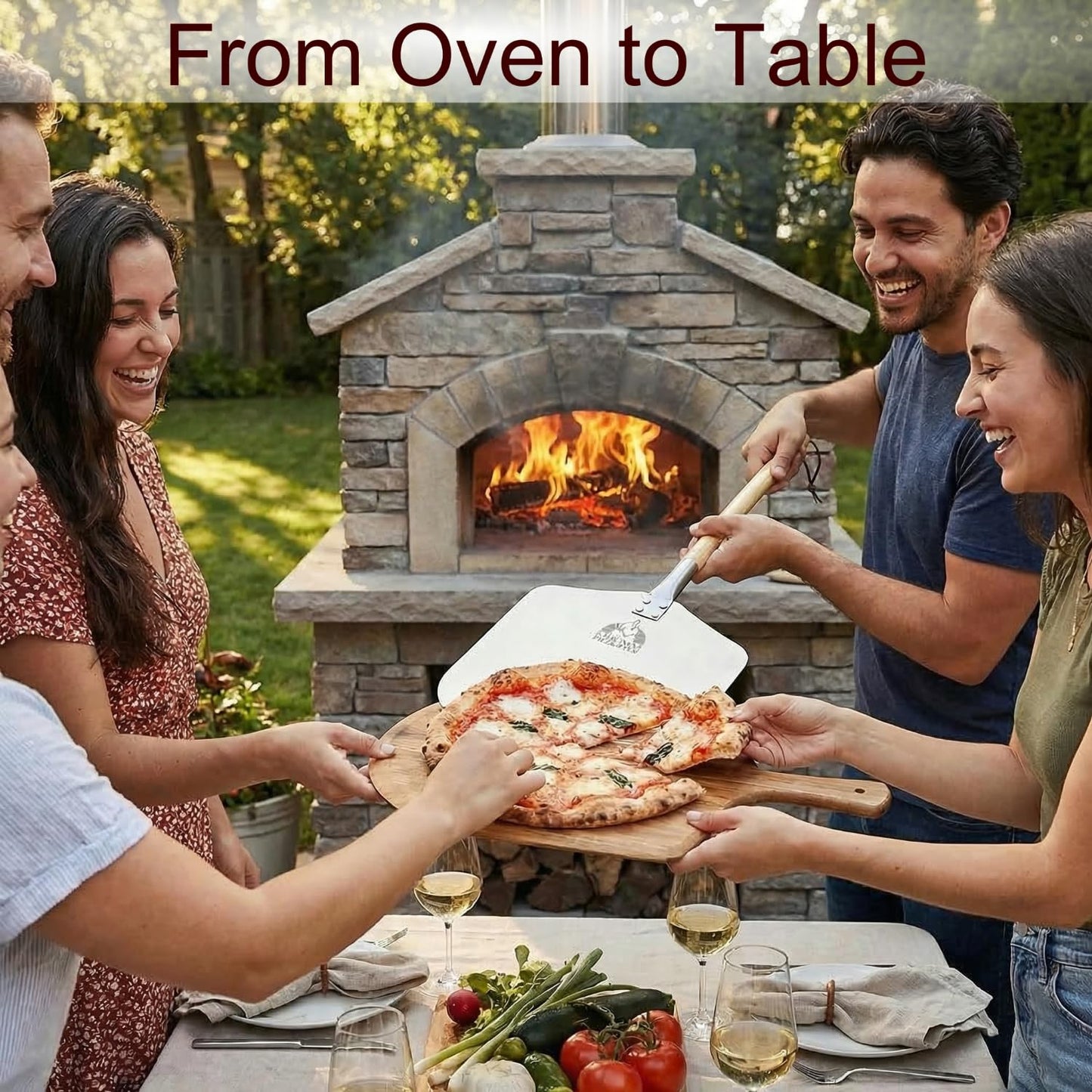 Chicago Brick Oven Pizza Peel, 12" x 14" Aluminum Pizza Paddle, 35.5" Long Pizza Shovel with 21" Detachable Wooden Handle