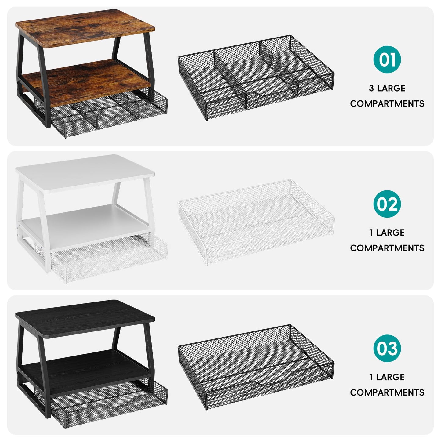 Vfelf 2-Tier Printer Stand with Storage, Desktop Organizer for Printer Paper, Desk Shelf for Office and Home Printers‌ Tables, Black