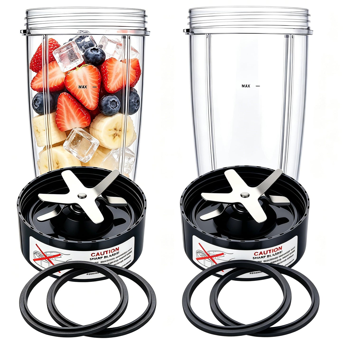 Upgrade Blender Cups and Blades Fit for Nutribullet 600w/900w, Replacement Parts 24oz Cups and Extractor Blades with 4 Rubber Gaskets, Blender Accessories (8 Pcs)