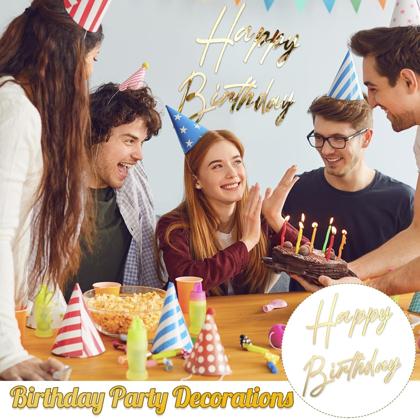 Yousoontic Happy Birthday Sign for Backdrop Large Happy Birthday Sticker Letter Acrylic Mirror Decal for Balloon Arch Wall Kpop Party, Peel Off Acrylic Film(23 x 20 Inches,Classic,Gold)