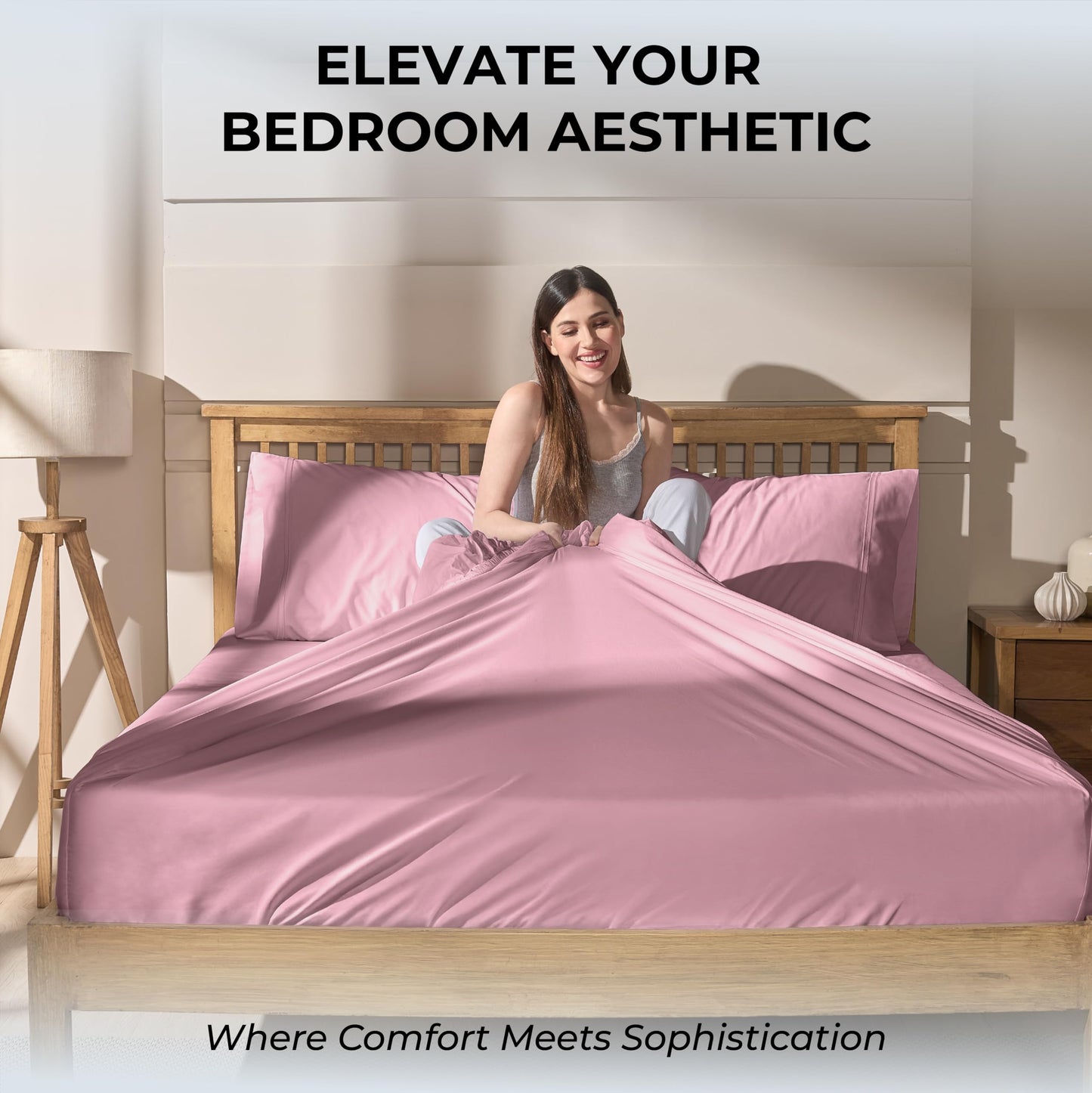 Mayil Manor 100% Natural Cotton Sheets Queen Size Bed Set | 500 TC Single-Ply Sateen Weave | Soft, Breathable, Hypoallergenic Solid 4-Piece Bedding with Deep Pocket Fitted, Flat, Pillowcase | Blush