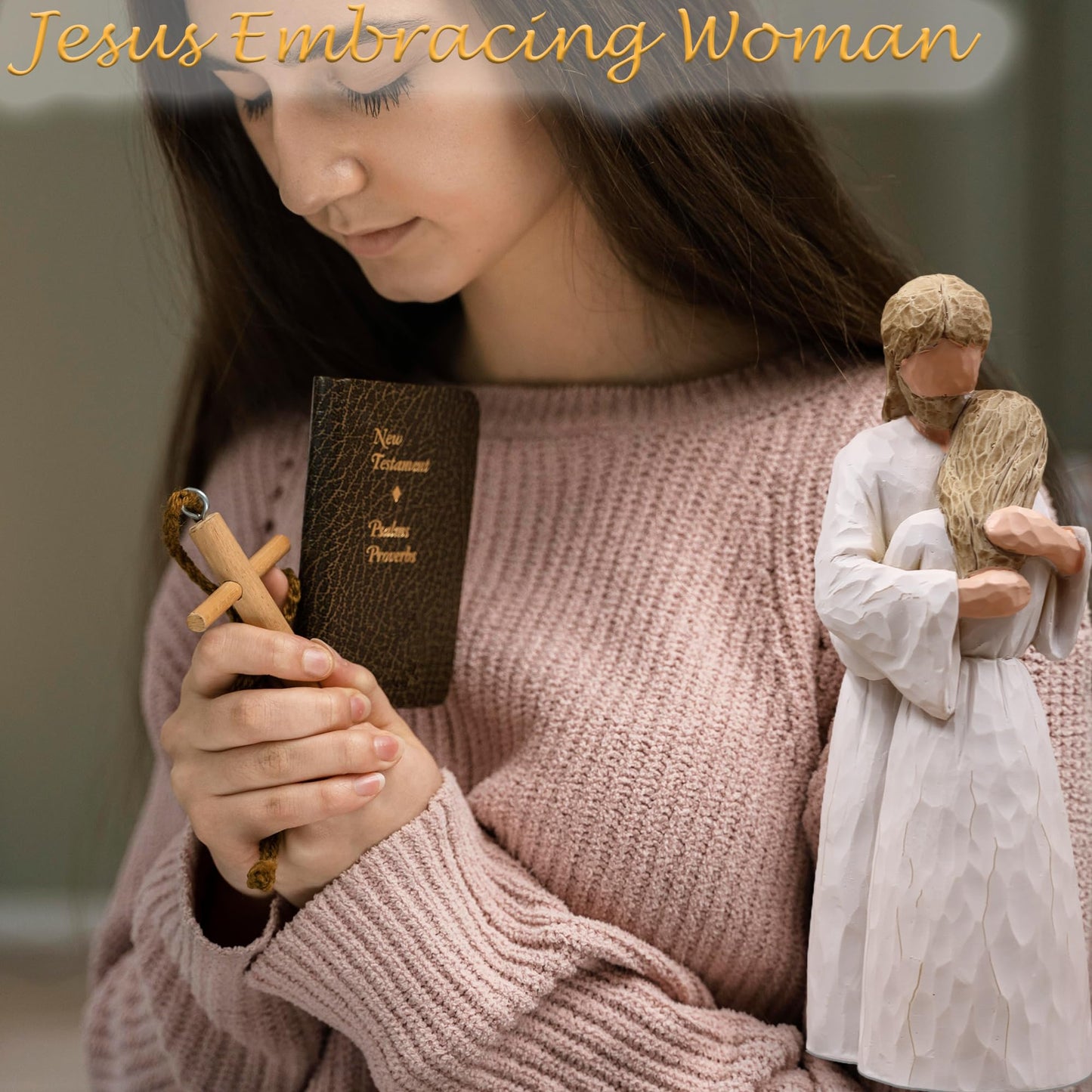 Sayouart Jesus Embracing Woman-Christian Gifts for Women, Religious Gifts for Women, Baptism Gift for Girl, Sculpted Hand-Painted Figurine