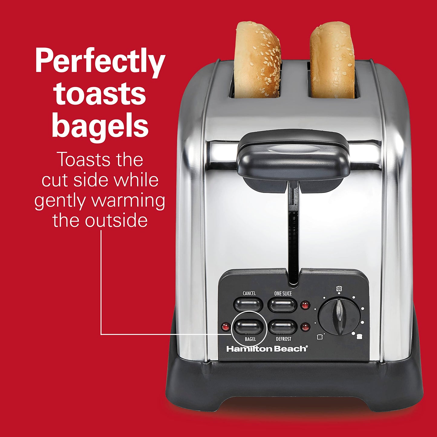 Hamilton Beach Retro Toaster with Wide Slots, Sure-Toast Technology, Bagel & Defrost Settings, Auto Boost to Lift Smaller Breads, 2 Slice, Polished Stainless Steel (22782)
