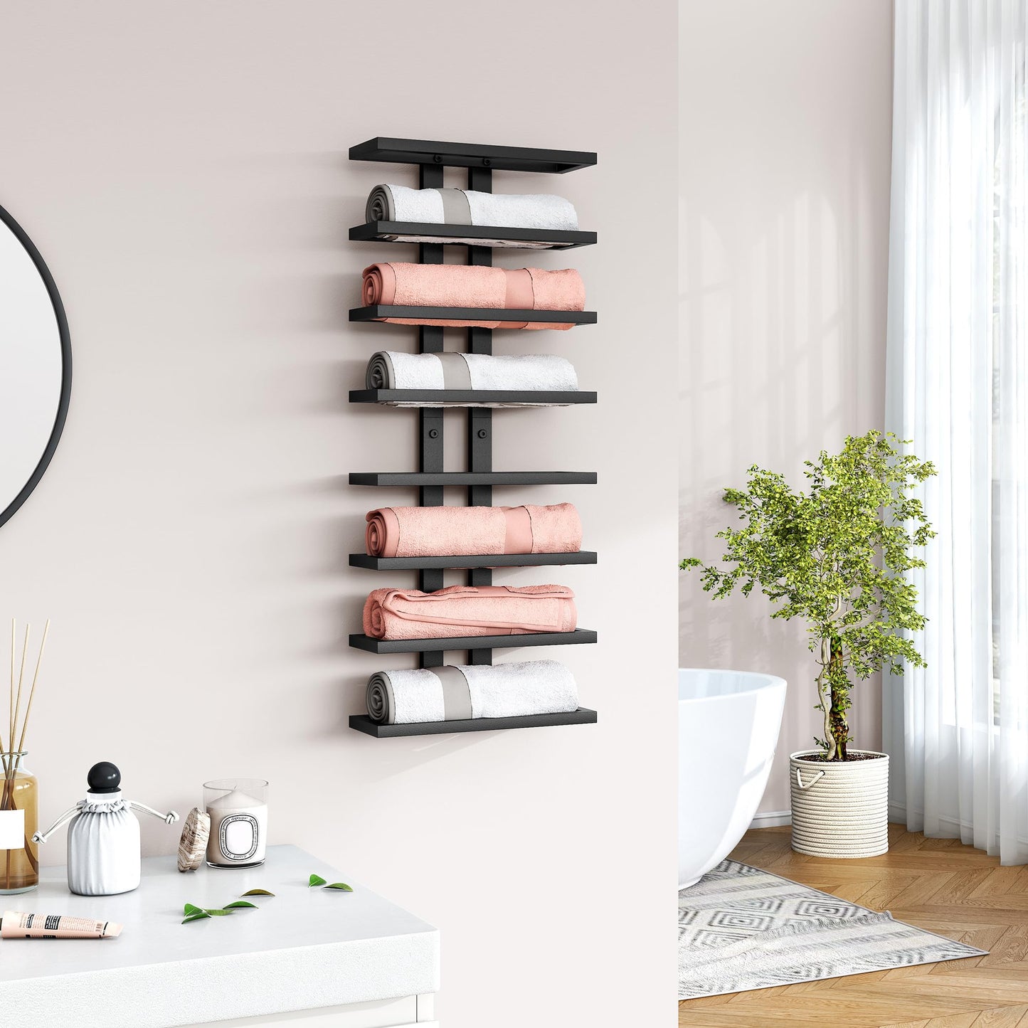 Hoctieon 2-Set 8 Tier Wall Mount Wine Rack (16 Tiers), Wall Racks for Wine Bottles Display and Storage, Hanging Bottle Organizer for Living Room, Dining Room, Wine Cellar, Bar, Black