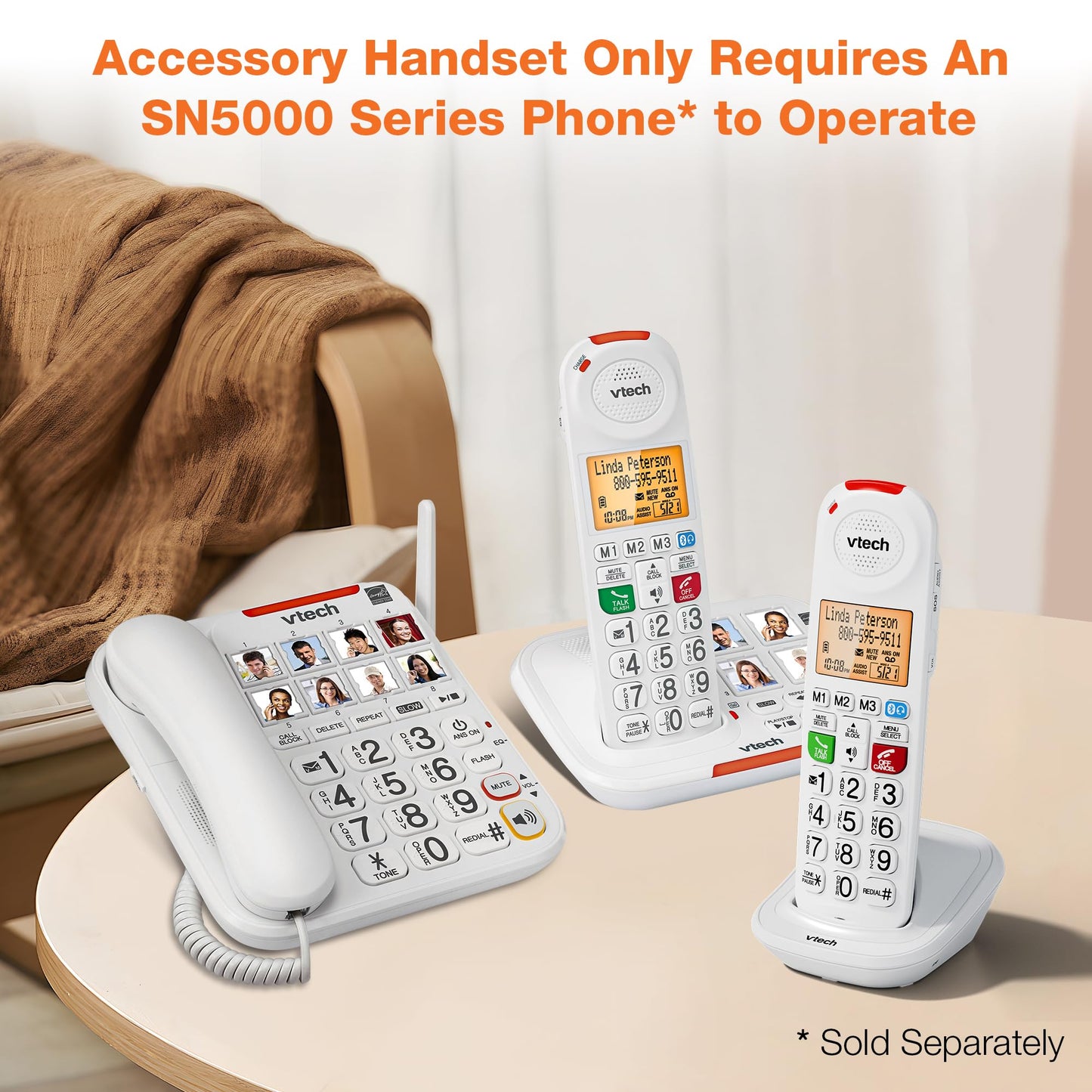 VTech SN5107 Amplified Additional Handset with Big Buttons, Large Display & 50dB Audio Assist for SN5127 & SN5147 Senior Phones