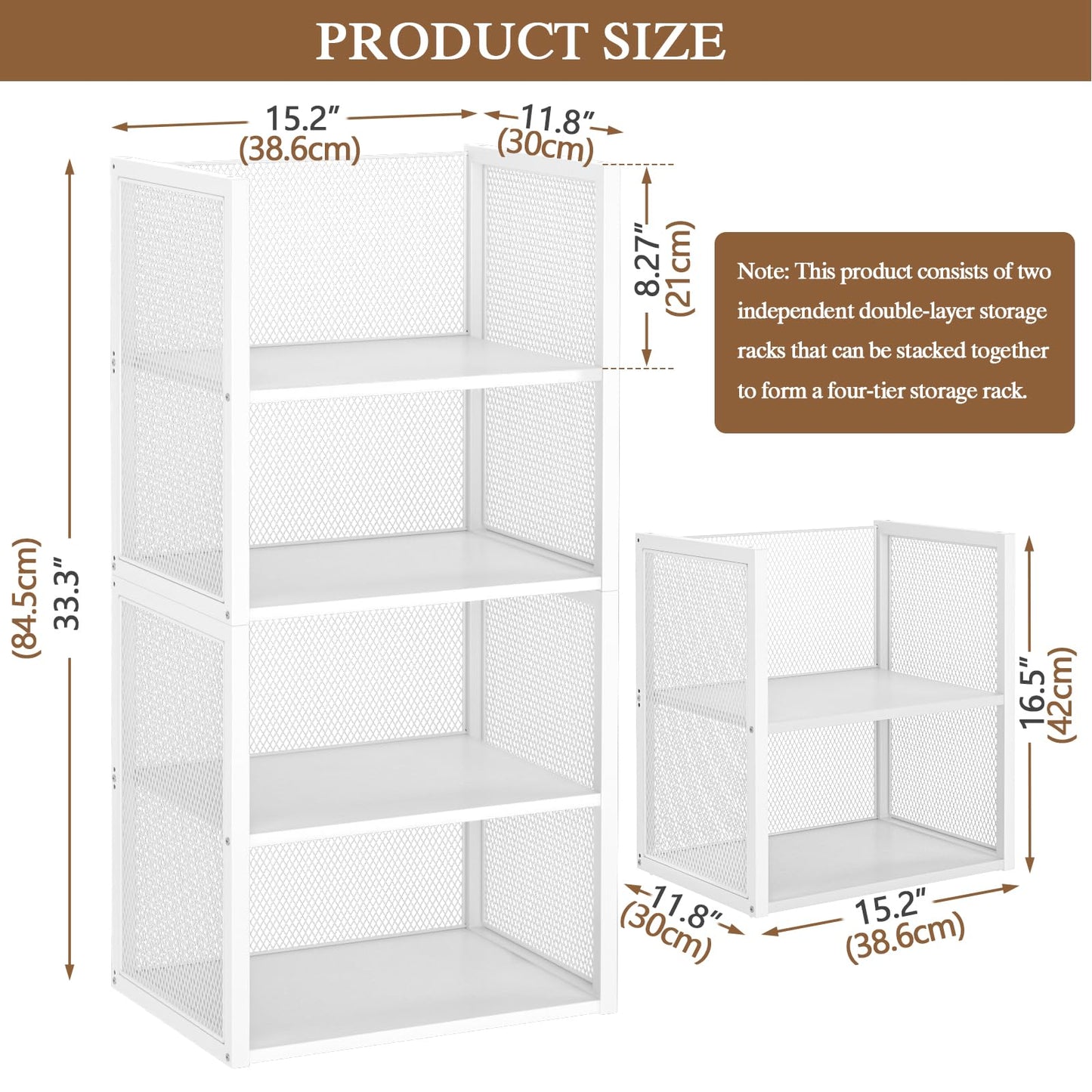 4-Tier Stackable Closet Organizers and Storage Basket, Wire Clothes Shelf Organizer Bins, Sweater Storage for Wardrobe Cupboard, Multifunctional Cube Storage Box for Kitchen Bath Laundry Room, White