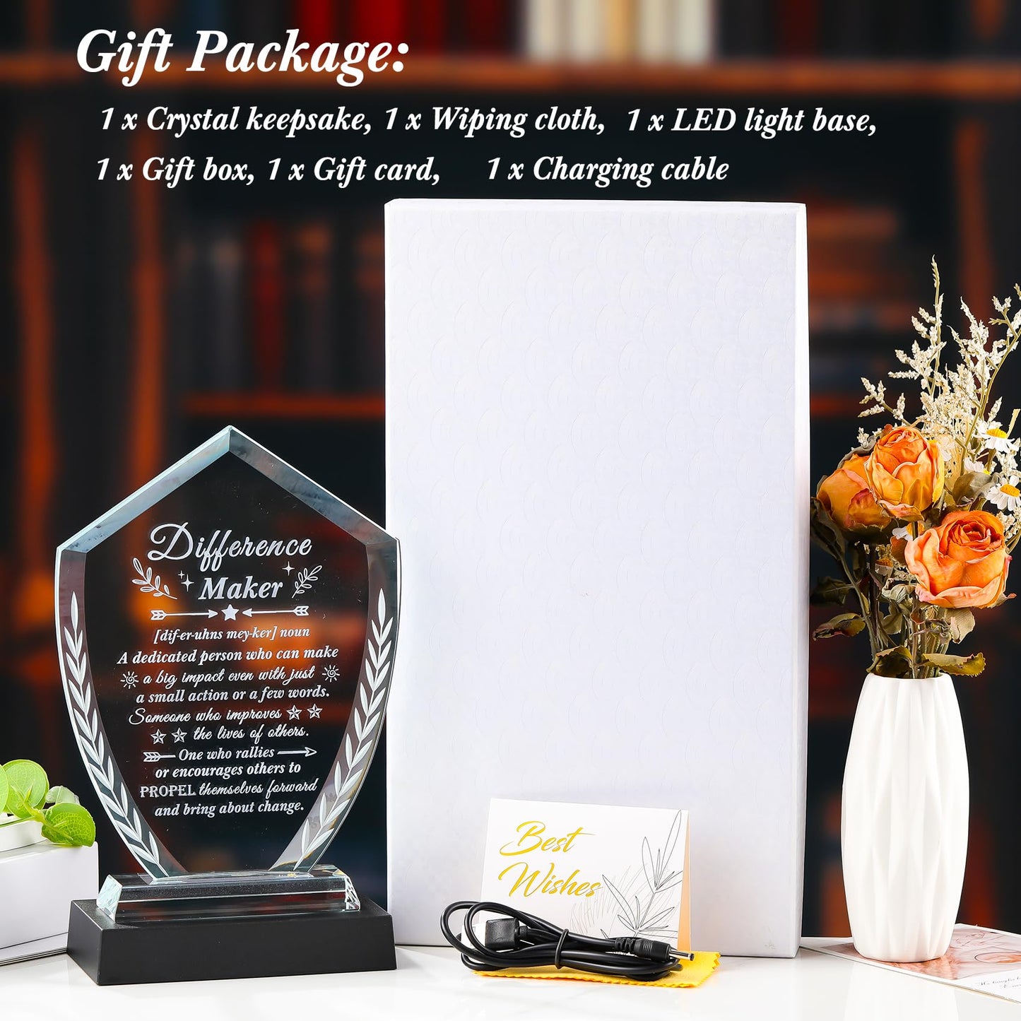 Difference Maker Gift for Women Men - Laser Engraved Crystal Definition Plaque, Inspirational Office Desk Decor for Teacher Nurse Mentor Boss, Appreciation Gifts for Retirement Promotion Recognition
