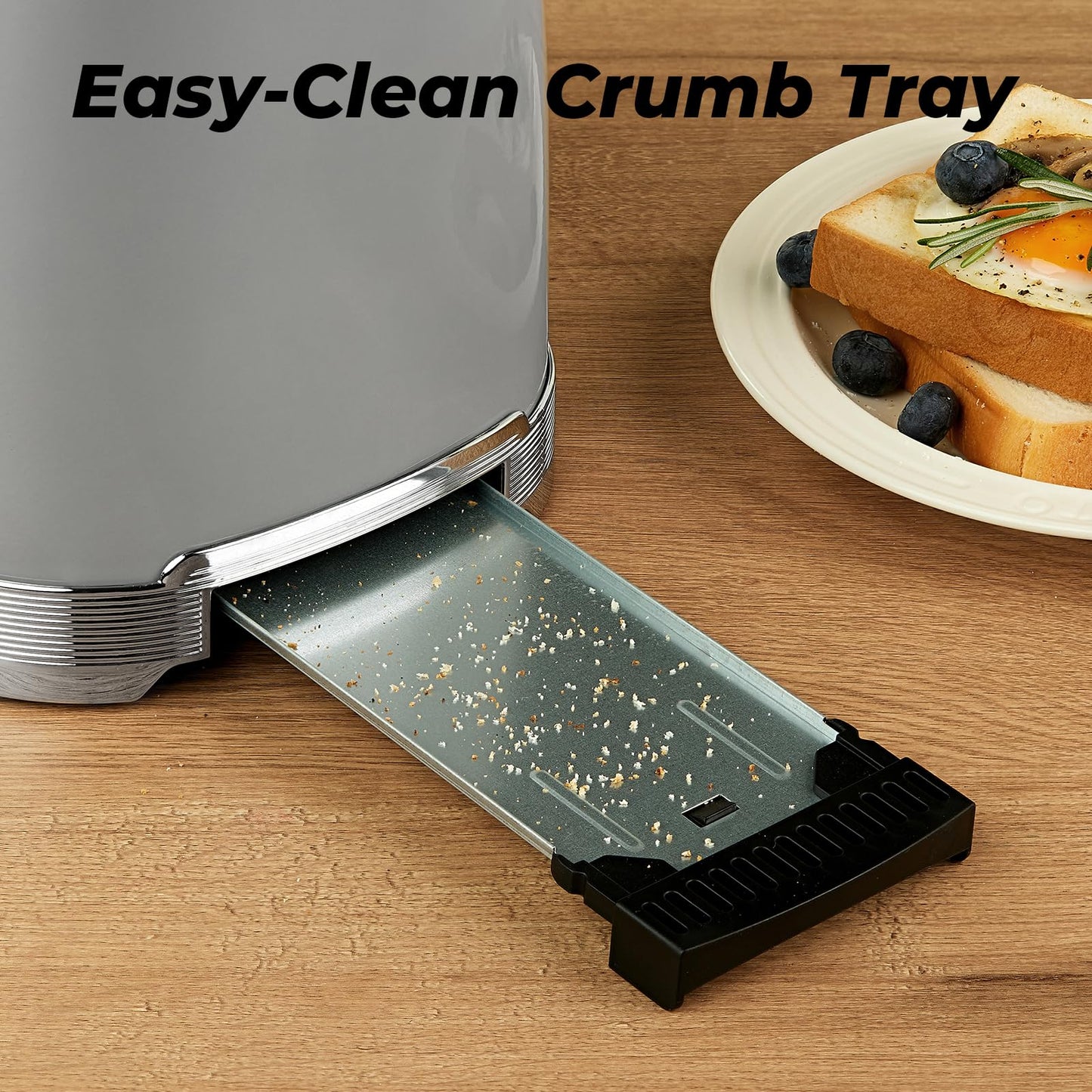 Culinaid Toaster 2 Slice Retro Stainless Steel with 1.5” Extra Wide Slots Bagel, Defrost, Reheat, Cancel Functions, 6 Bread Shade Settings, Removable Crumb Tray, Gray