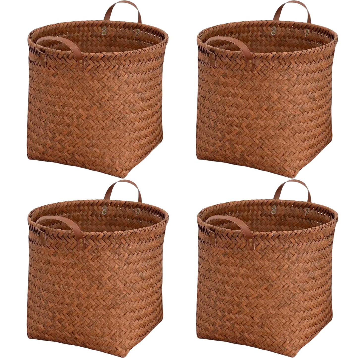 GIB Wicker Storage Baskets for Shelves, 11"x12" Round Woven Storage Cube Bins Organizer, Faux Rattan Wicker Blanket Basket for Organizing Clothes Toys Laundry Closet, 4 Pack, Brown
