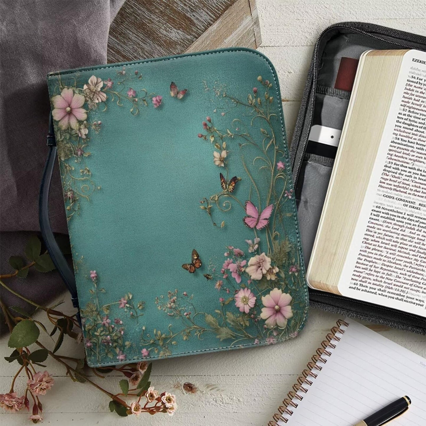 Bible Cover Case for Women, Green Bible Covers for Women, Cases for Woman Large Size with Bookmark Daisy Butterfly,X-Large