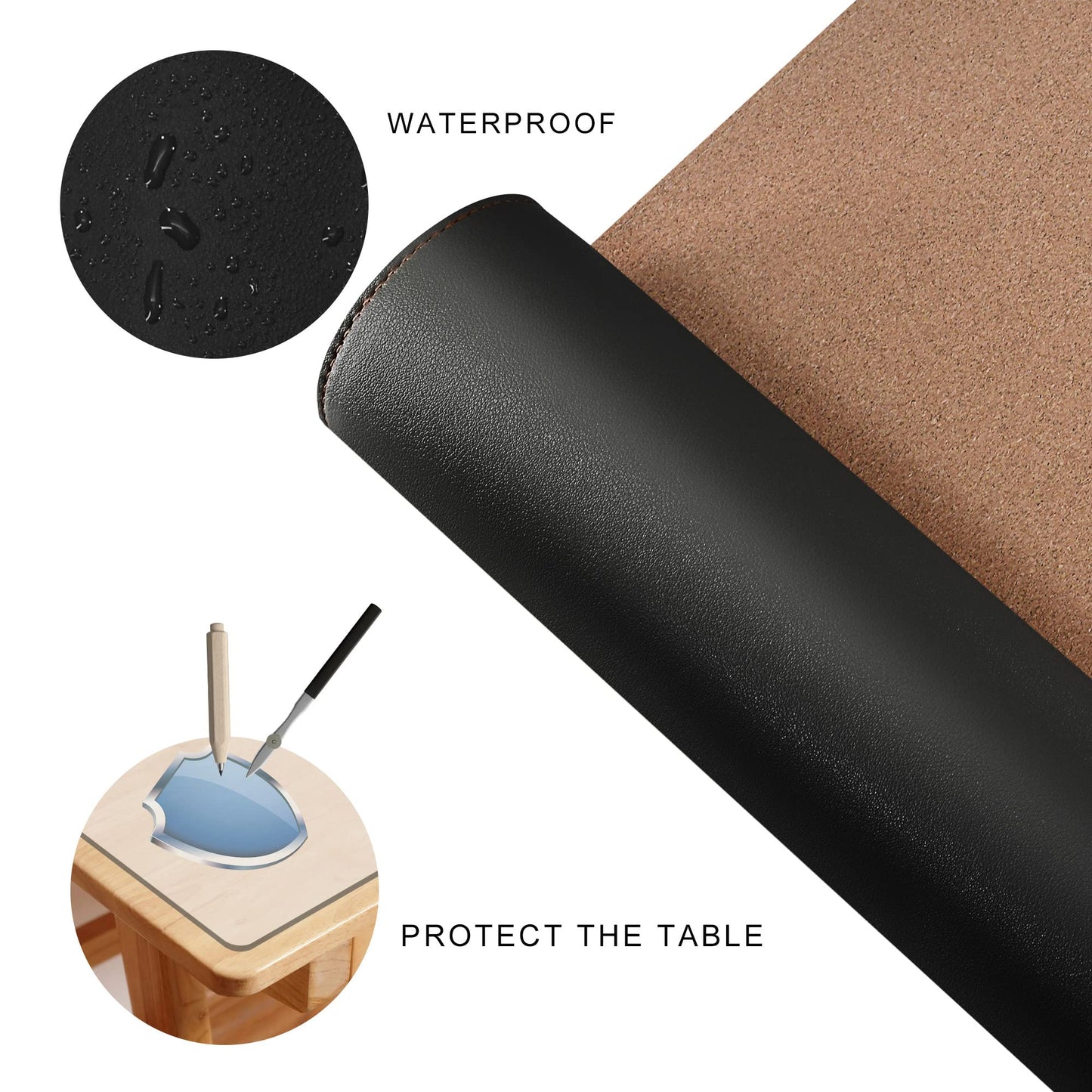 MAIDERN (47” + 47”) x 15.7” L Shaped Corner Desk Mat, Cork & Leather Reversible Desk Pad for Gaming Computer Office Home (Black)