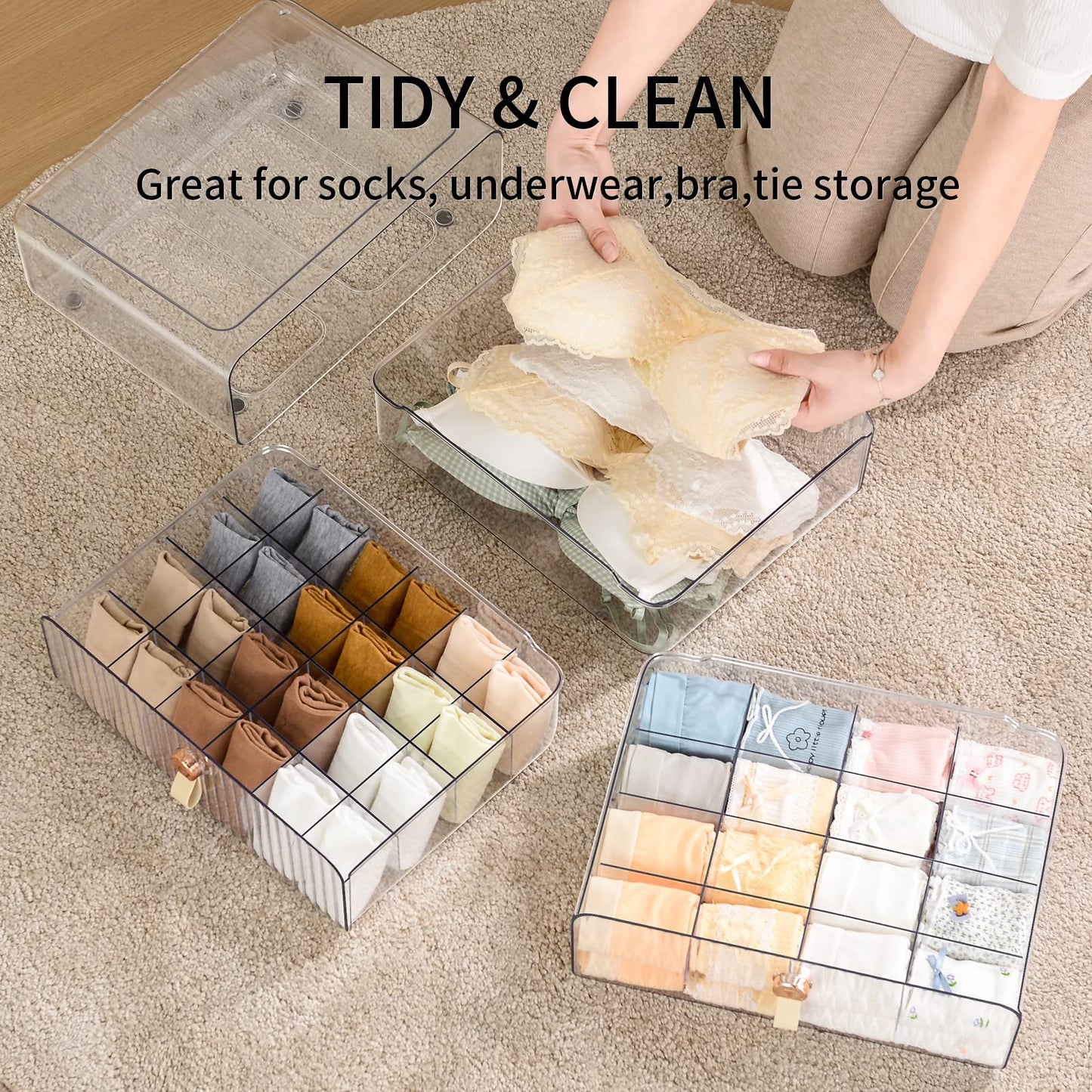MSHOMELY Underwear Drawer Organizer, Stackable Bra Organizer for Closet, 1 Cell Bra Storage, Sock and Underwear Organizer, Closet Organizers and Storage Drawer for Bra, Socks, Tie, Belt, Scarf