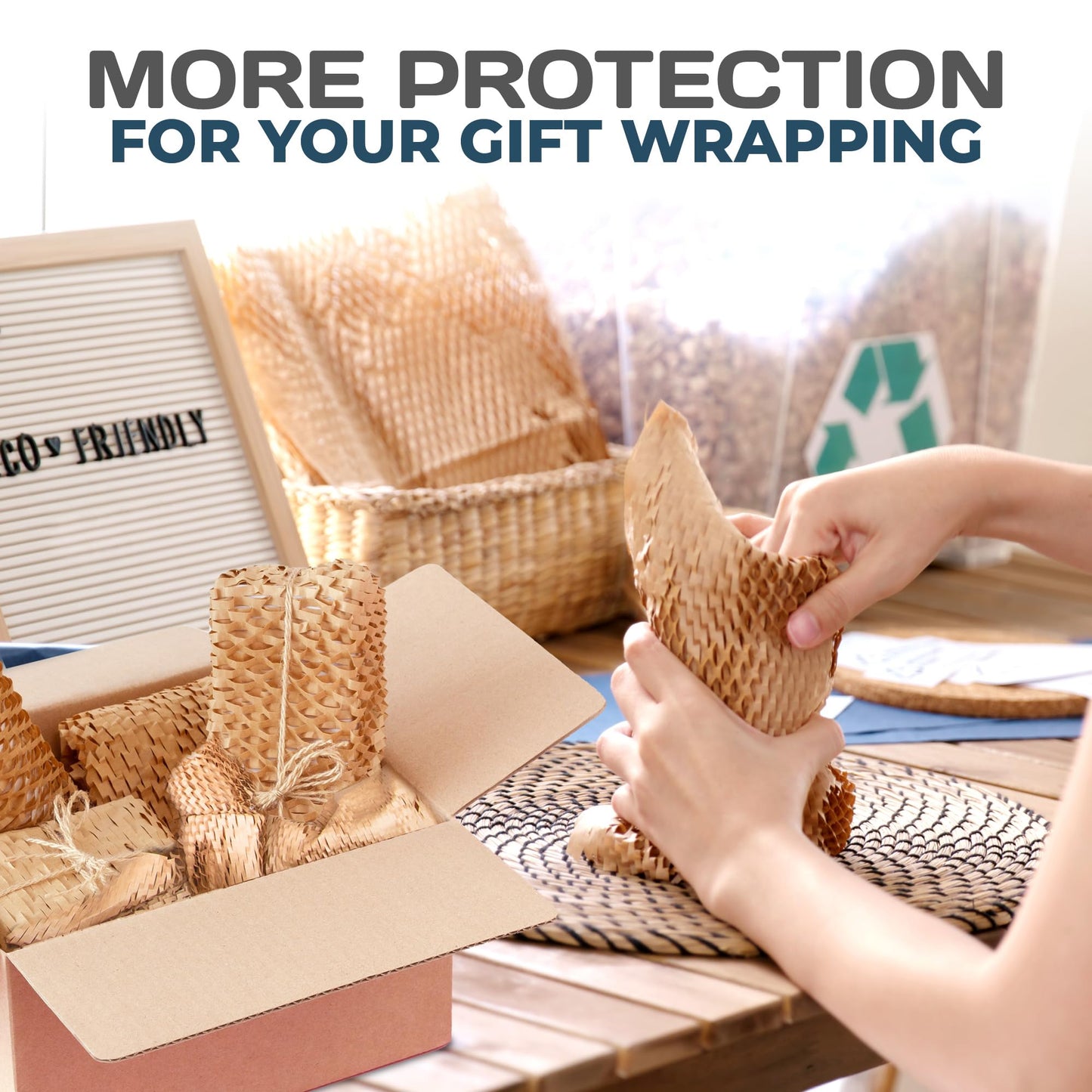 HexcelPack HexcelWrap Mini - Honeycomb Packing Paper, Eco-Friendly, Sustainable Paper Bubble Wrap for Shipping & Moving, Cushioned Packing Material in Easy Self-Dispenser Box - Natural, 12" x 300'