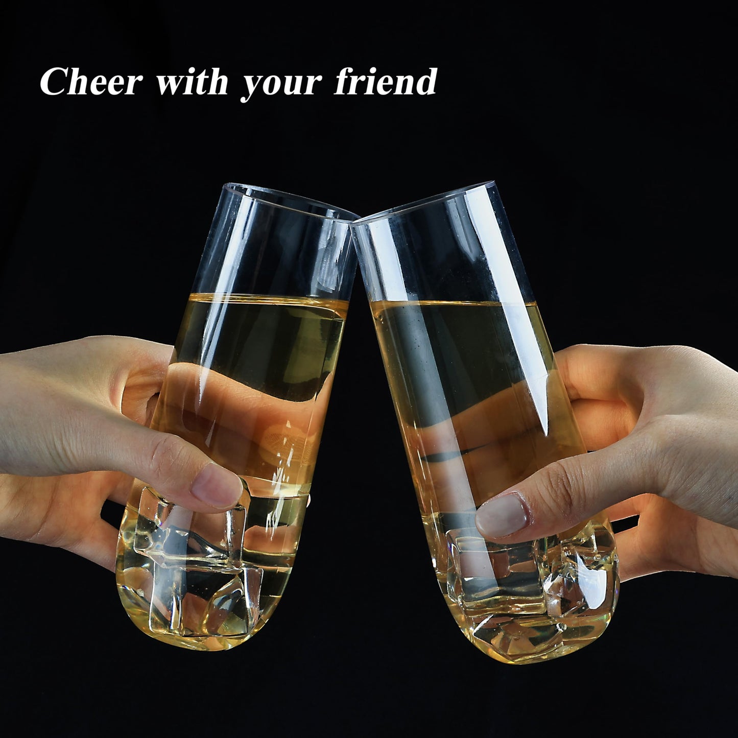 Bestluck 48 Pack 9 oz Stemless Plastic Champagne Flutes, Clear Disposable Champagne Toasting Glasses, Shatterproof and BPA-Free Drinkware for Party & Graduation & Wedding