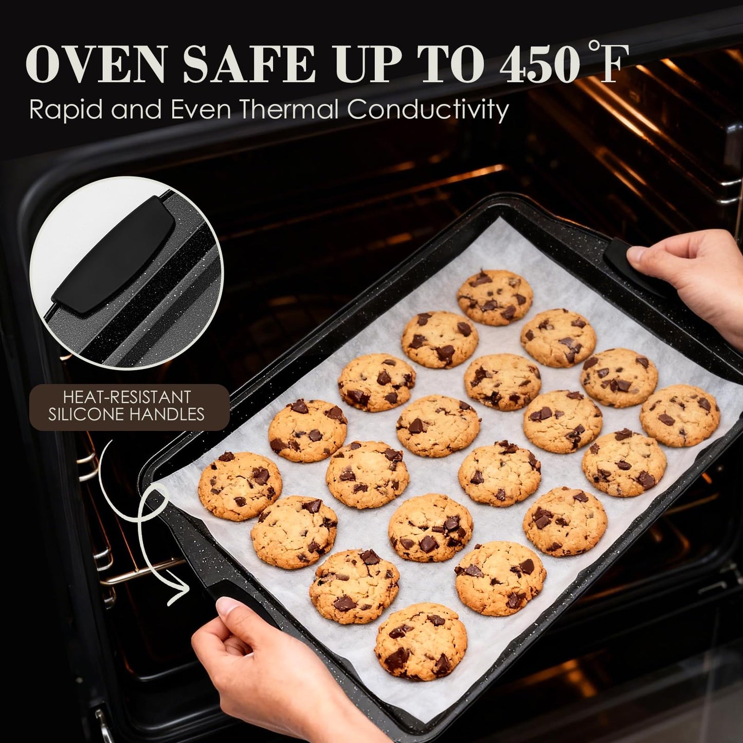 Baking Pans Set Nonstick, Bakeware Sets Stackable with Silicone Handles, AIVIKI 22 Pieces Oven Pan for Cooking Including Baking Cookie Sheet with Rack, Roast Pan, Cake Pan, Loaf Pan, Muffin Pan, Black