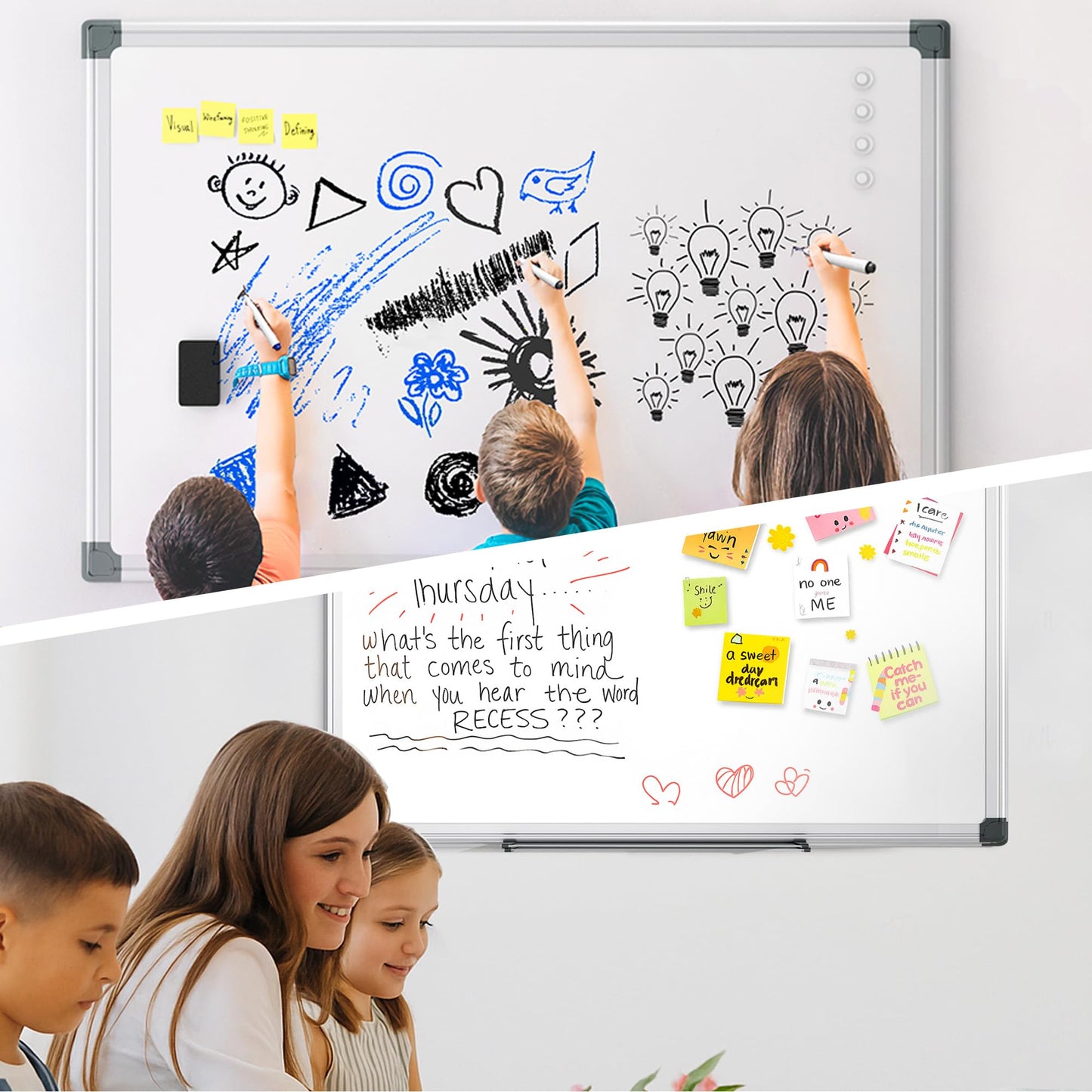 Paporia 36"x24" White Board for Wall, Aluminum Frame Dry Erase Board, Hanging Magnetic Whiteboard with 1 Eraser & 2 Markers & 4 Magnets for Home, School, Office, Dorm Room, Classroom