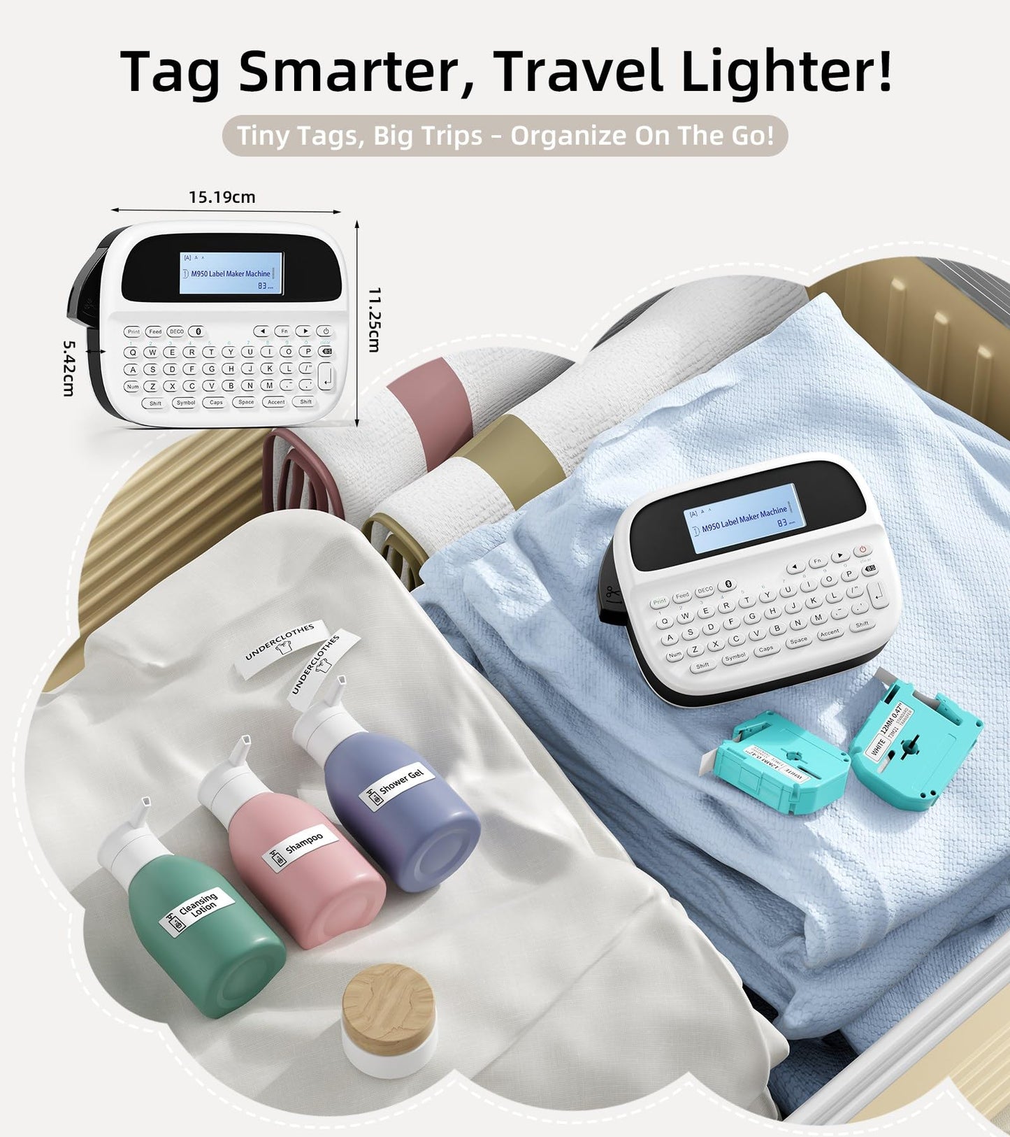 Label Maker Machine with 4 Tapes, Rechargeable Backlit Bluetooth Label Maker, Freezer Waterproof-Labels, Inkless 12mm M950 Label Printer, for Home/Office/School, Teacher Appreciation/Graduation Gifts