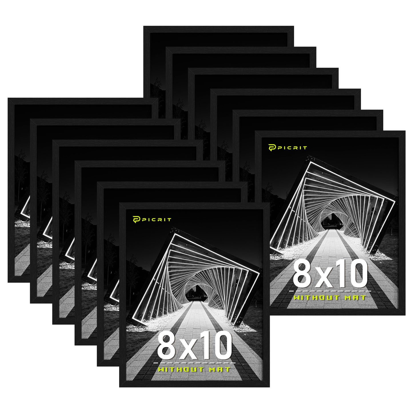 Picrit 8x10 Picture Frame Set of 12, Wall Gallery Photo Frames without Mat, Multi Photo Display for Home Decor, Black Wood Grain