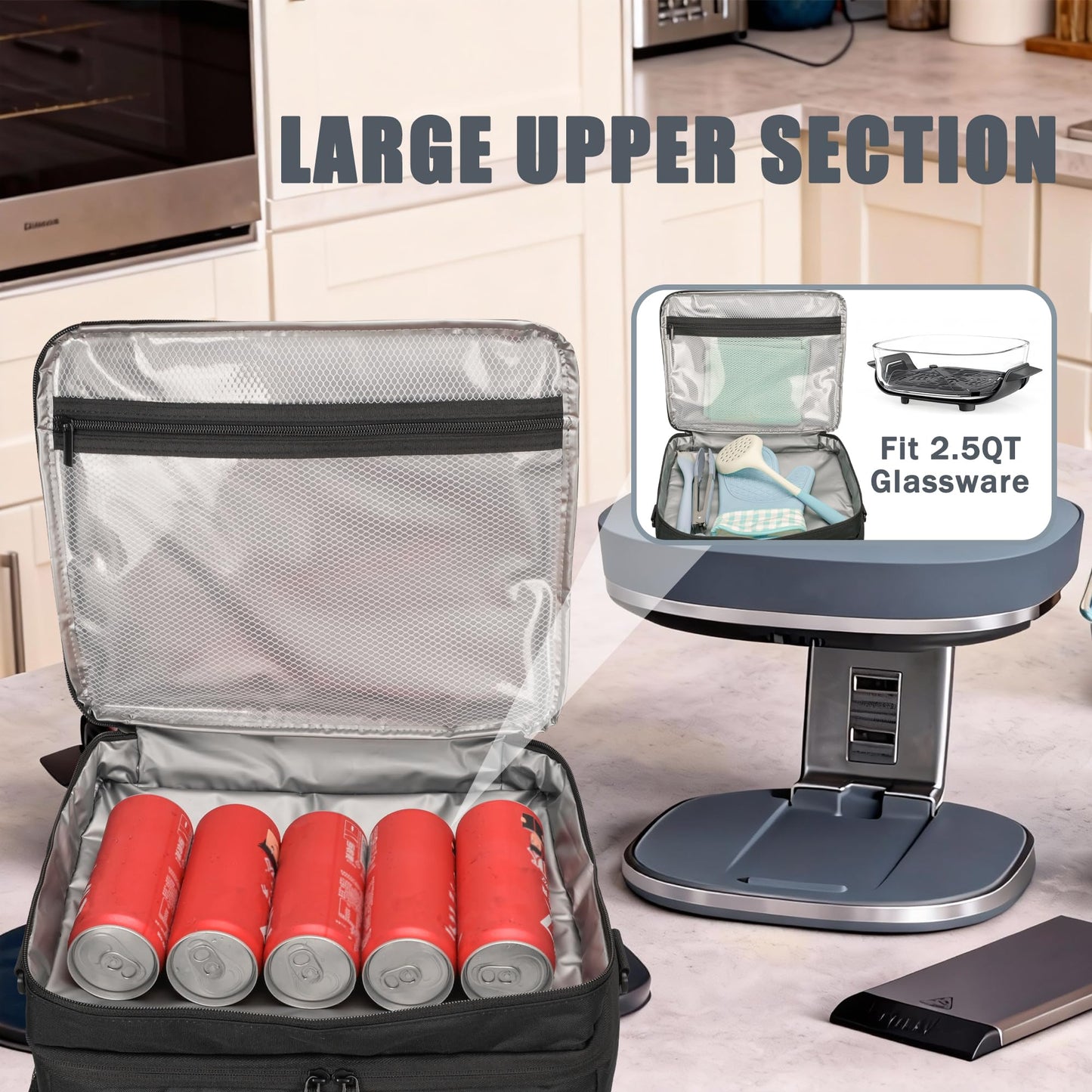 FURIMETY Air Fryer Carrying Bag Compatible with Ninja Crispi Pro 6-in-1 Glass Air Fryer, Double Layer Insulated Storage Bag for Ninja Crispi 6qt & 2.5qt Glass Containers, Quilted Black