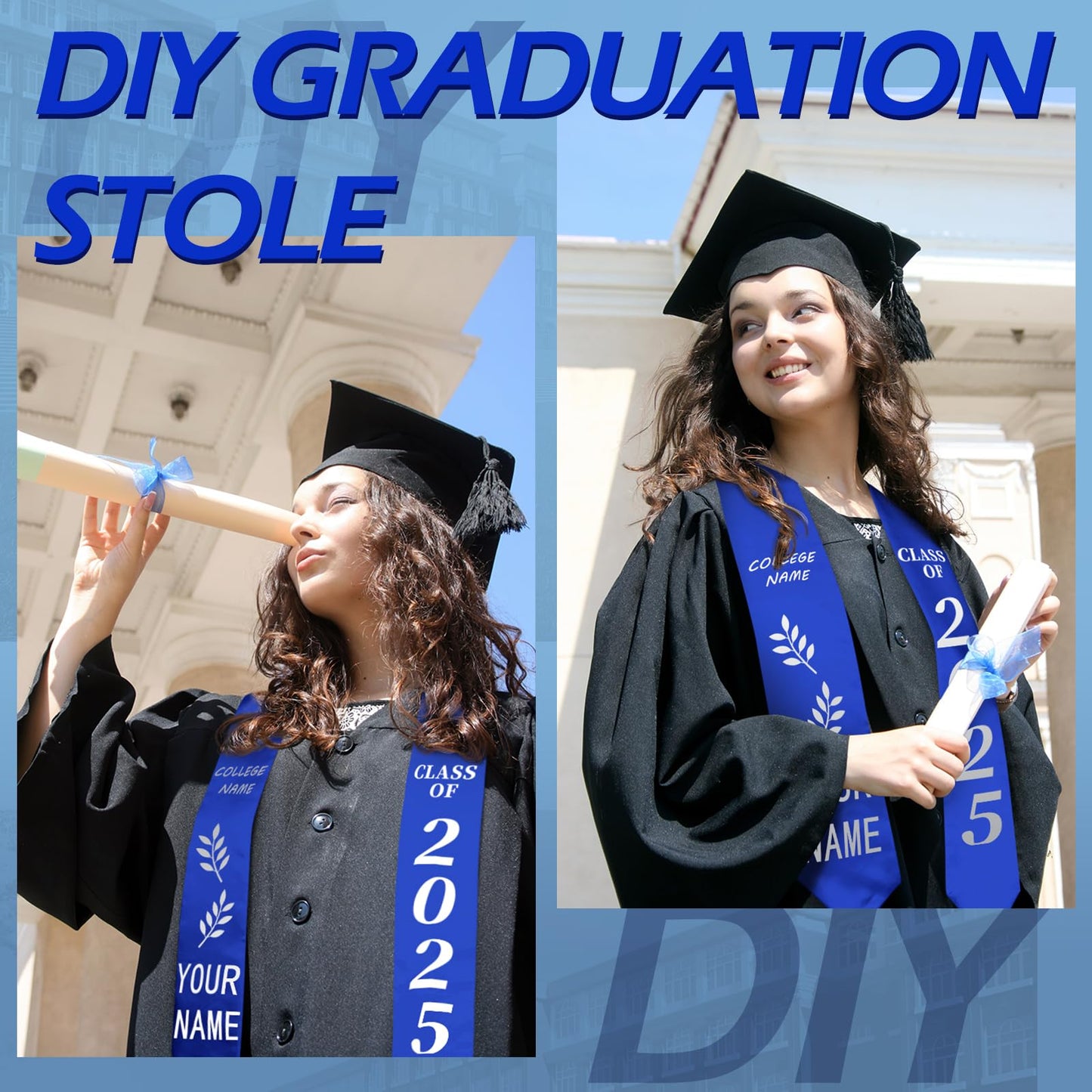Geyoga 24 Pieces Unisex Graduation Stole Bulk Sublimation Blank Grad Sash Graduation Sash Honor Stole for Students, 70 Inches(Blue)