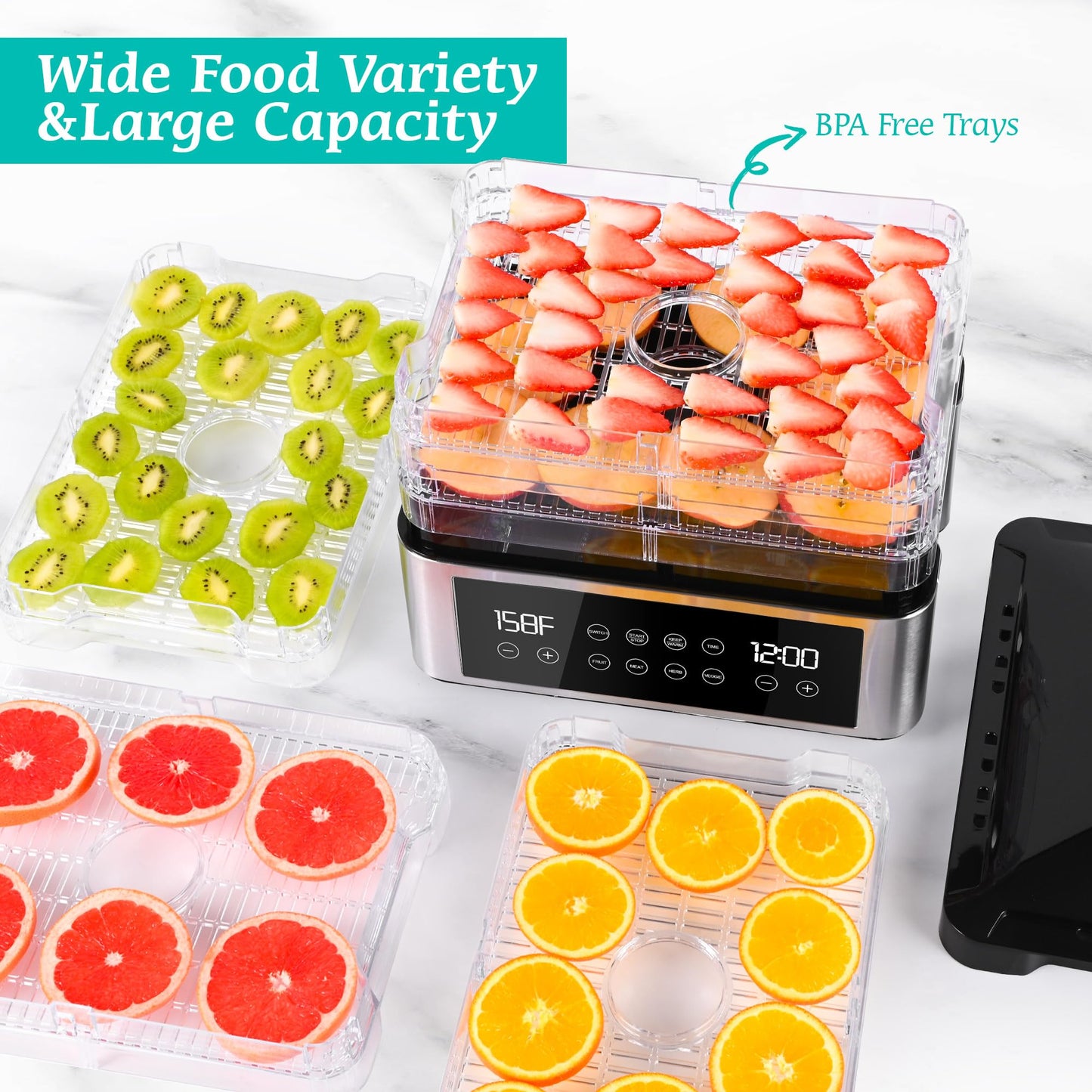 Tupoyi Food Dehydrator, One-Touch Dehydrator with Automatic Temperature Control 5 BPA-Free 11.4" Trays for Jerky, Dog Treats, Herbs, Meat, Fruit, and Yogurt