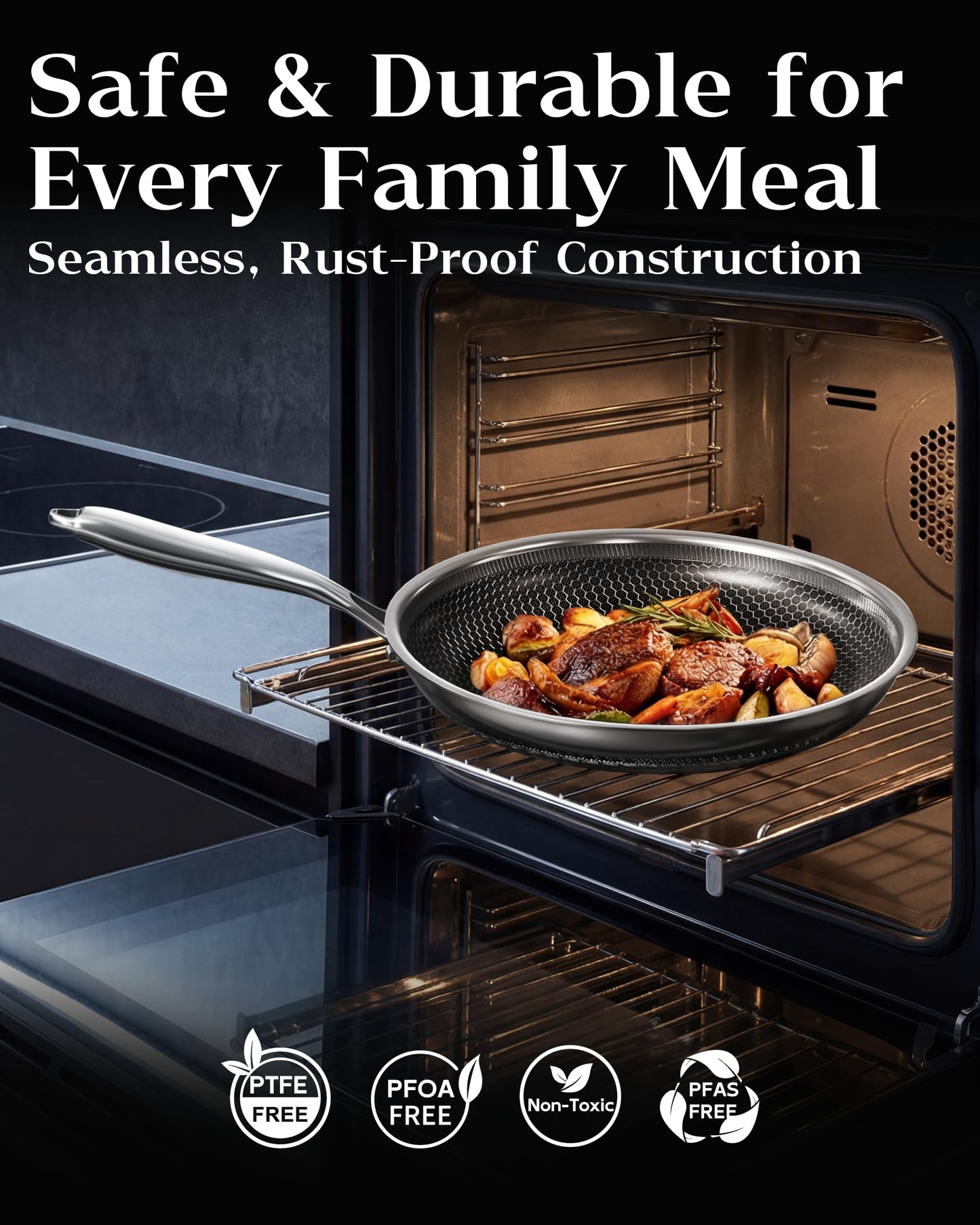 XBM Nonstick Frying Pan with Lid 7-Inch, Durable Stainless Steel Skillet, Induction Cooktop Compatible, PFOA-Free Scratch-Proof, Dishwasher & Oven Safe, Stay-Cool Handle, Silver Kitchen Cookware