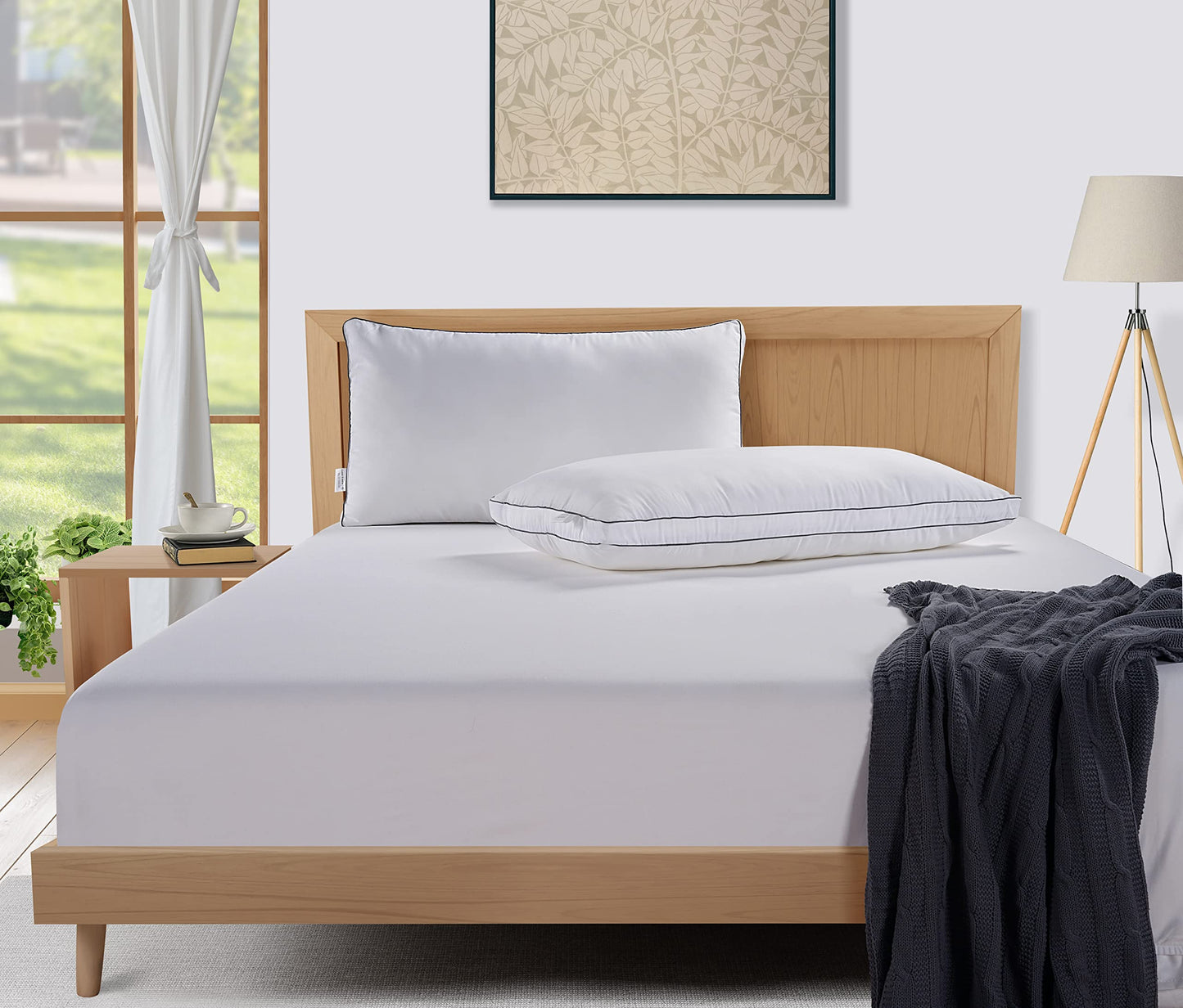 LANE LINEN Bed Pillows Standard Size Set of 4-20"x26" Medium Firm Down Alternative Pillows for Sleeping, Hotel Quality Back Stomach or Side Sleeper 4 Pack Pillow, Cooling Soft Easy Care - White