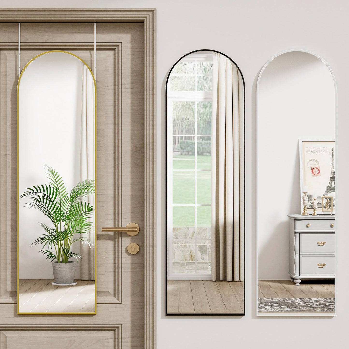 Vlush Door Mirror, Full Length Mirrors Over The Door, 14'' x 48'' Hanging/Rectangular Wall Mirror, Wall-Mounted/Hanging/Leaning, Home Decor,(Gold)