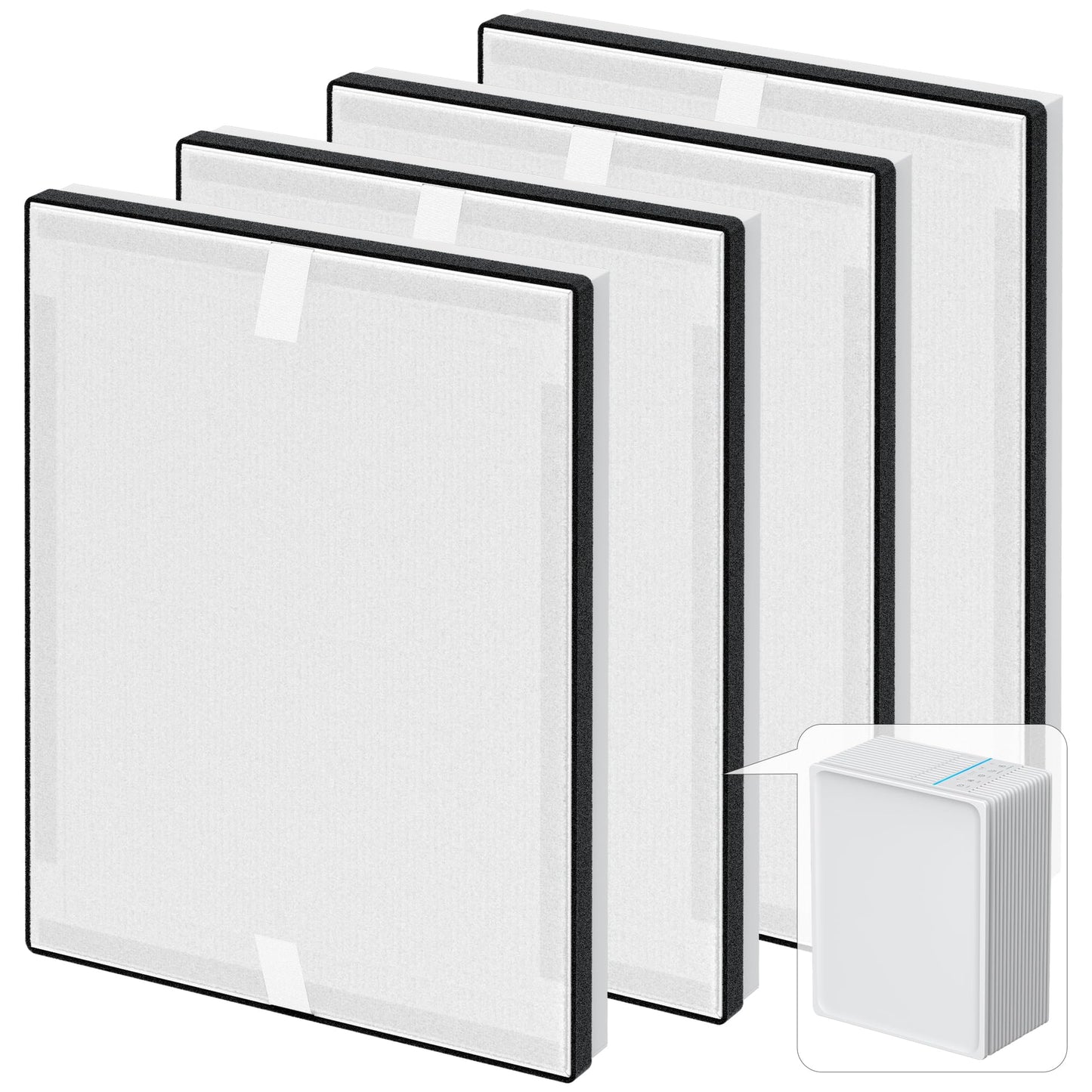 4 Packs KJ102 Replacement Filter Compatible with Mooka KJ102 Air Purifier for Home Large Room Up to 1300 Ft², 3-in-1 Washable Pre-Filter, HEPA and Activated Carbon Filter