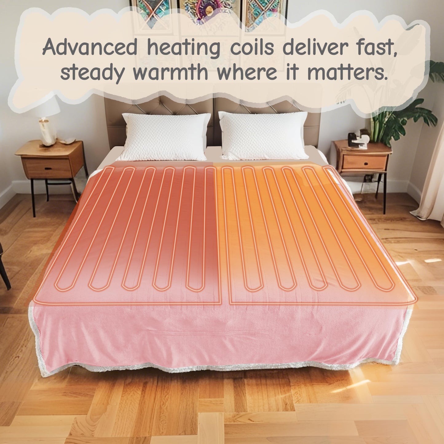 Electric Heated Blanket Full Size 72"x84", Soft Flannel with Overheat Protection, 9 Adjustable Heat Settings & 10-Hour Auto-Off Timer, Fast Heating for Winter Comfort, for Couch & Bed, Pink