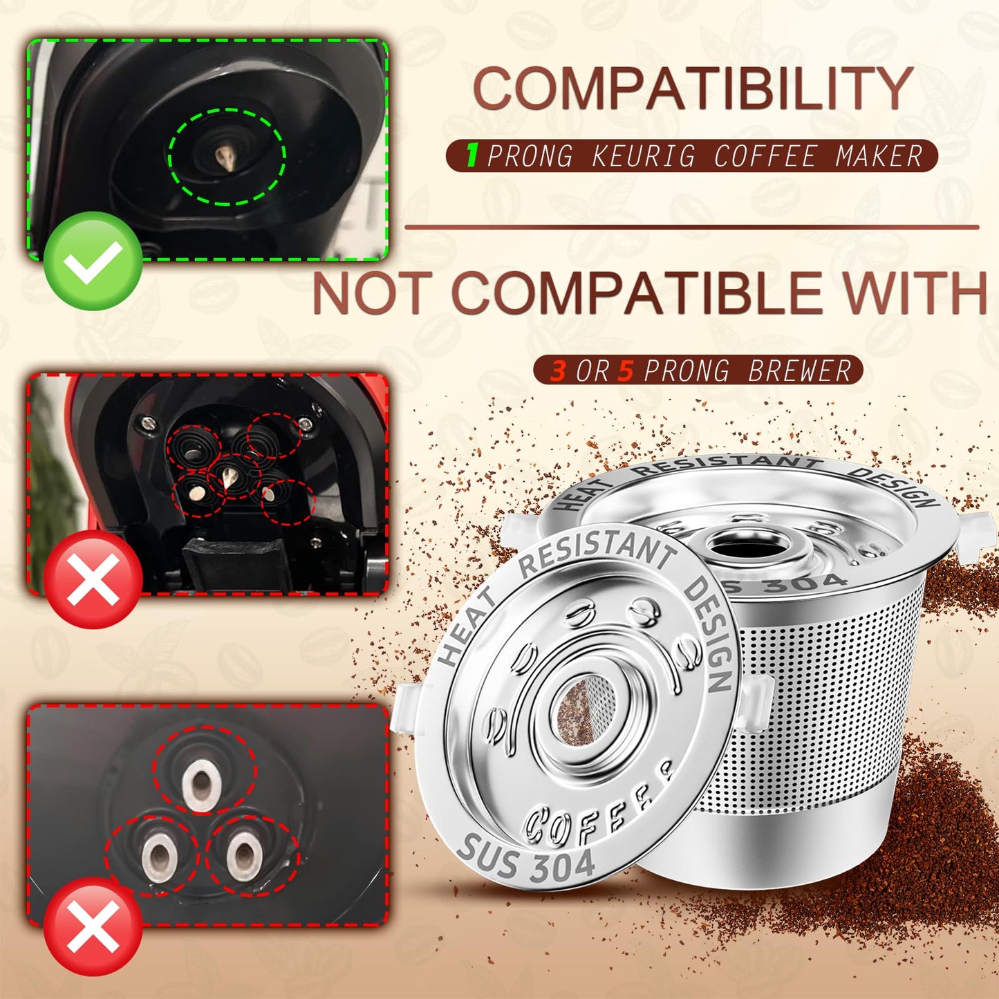 6 Pack Reusable K Cups Coffee Pods for Keurig 1.0: Stainless Steel Reusable Coffee Pods for Keurig Coffee Pods Reusable, BPA-Free, SUS 304‌, Scoop, Heat Resistant Handles