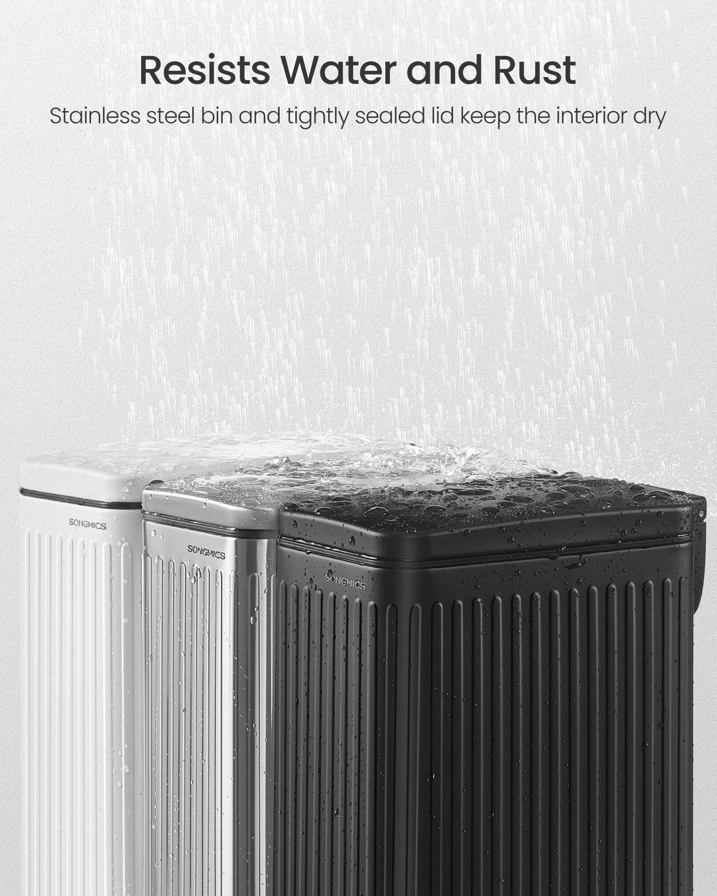 SONGMICS Bathroom Trash Can, 1.6-Gallon (6 L) Trash Bin with Lid, Slim for Small Spaces, Stainless Steel Garbage Can, Soft Close, Silver ULTB563E01