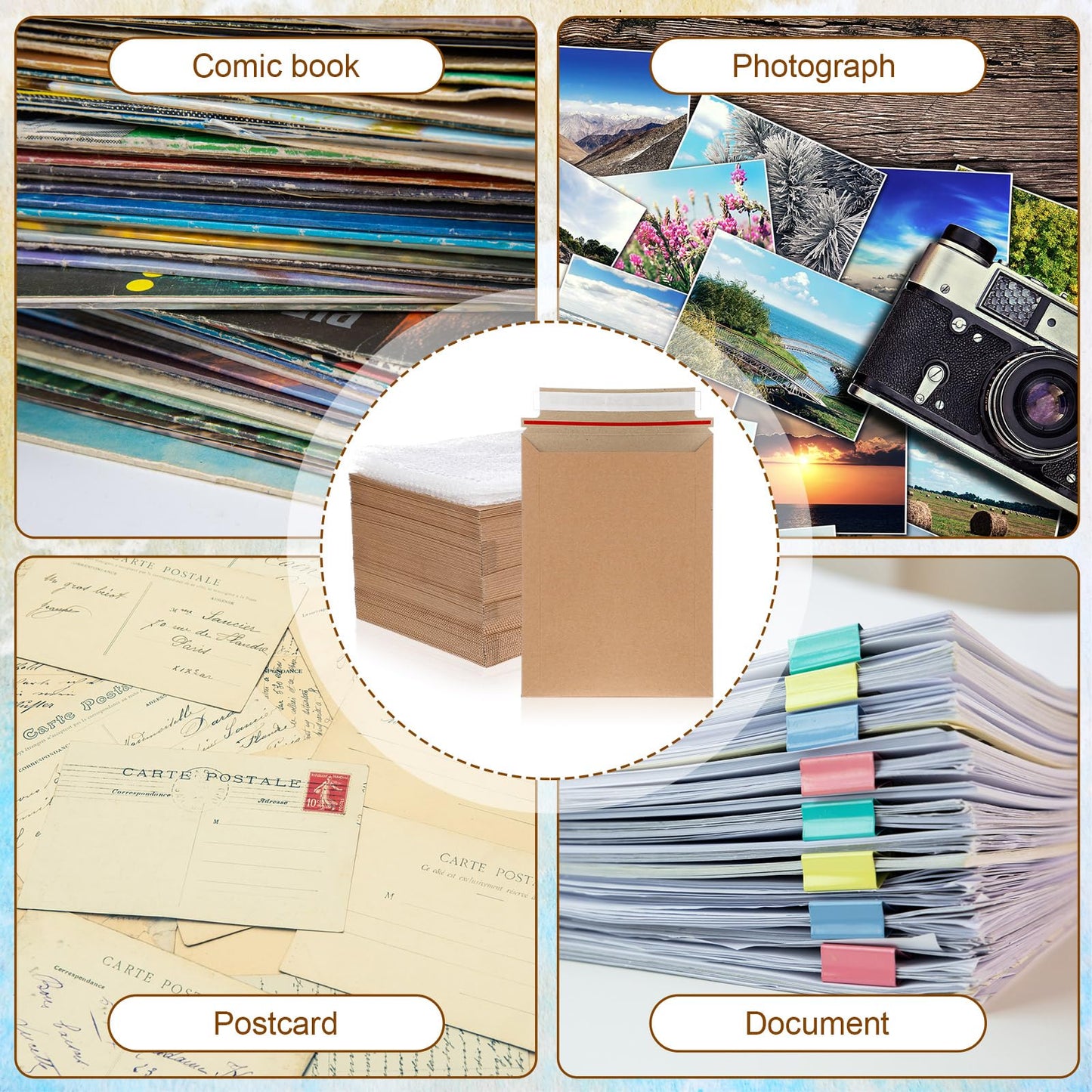 MotiMind 50 Pcs Comic Book Mailers Ship Envelopes Box 8.27 x 11.42 Inches with Bubble Protector, Flat Rigid Brown Kraft Paper Mailers with Self Adhesive Seal for Shipping Photos, Magazines