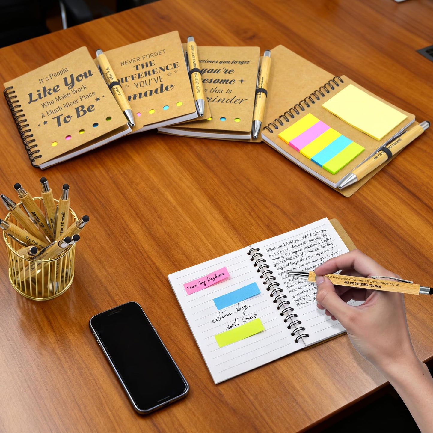 60 Pcs/30 Sets Employee Appreciation Gifts Bulk - Inspirational Spiral Notebooks with Motivational Pens, Thank You Gifts, Valentines Gift for Staff, Coworkers,Teacher, Team, Nurse, Office & School