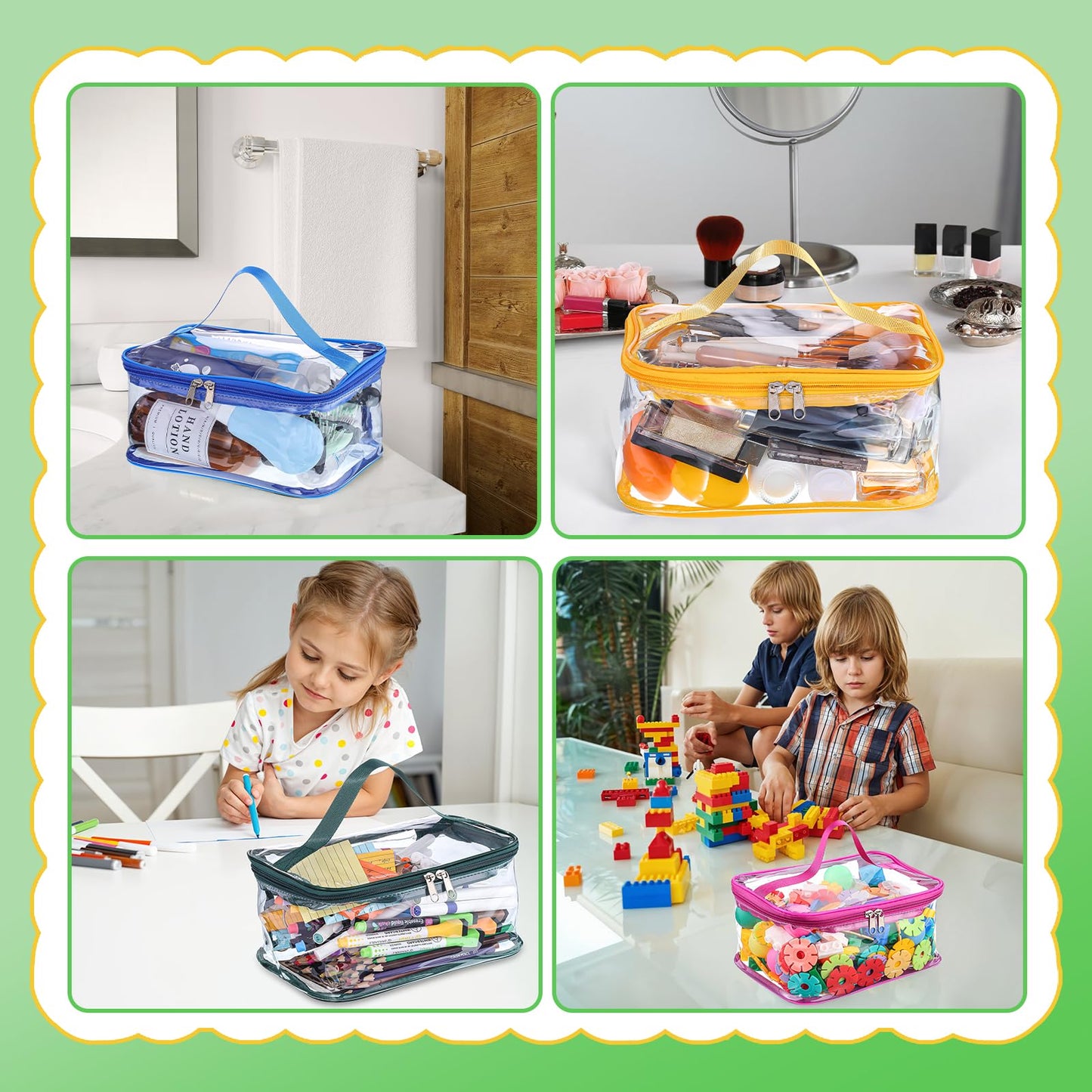 6 Packs Clear Toy Storage Bags, Colorful PVC Waterproof Toy Organizer with Zip Reusable Bags for Building Blocks, Board Game, Puzzles, Kids Books, Stationery