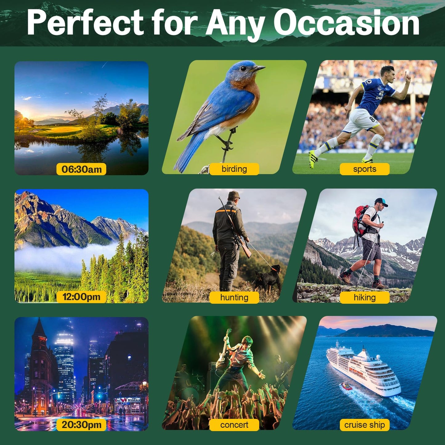 15x30 Compact Binoculars for Adults and Kids - Occer Large View High Powered Binoculars for Bird Watching - Lightweight Easy Focus Binocs with Low Light Vision for Hunting Cruise Ship Travel