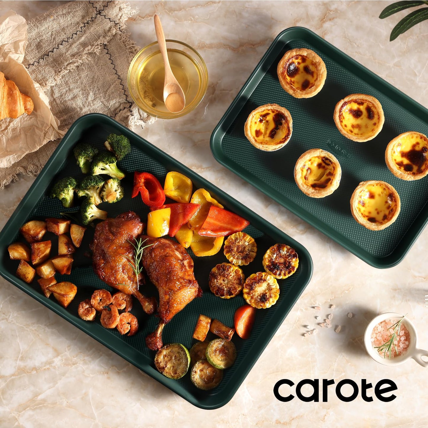 CAROTE 3-Piece Baking Pan Set - Bakeware Set, Baking Sheet Set Including 13 Inch 15 Inch 17 Inch Sheet Pan, Cookie Sheet for Baking, Deep Olive Green