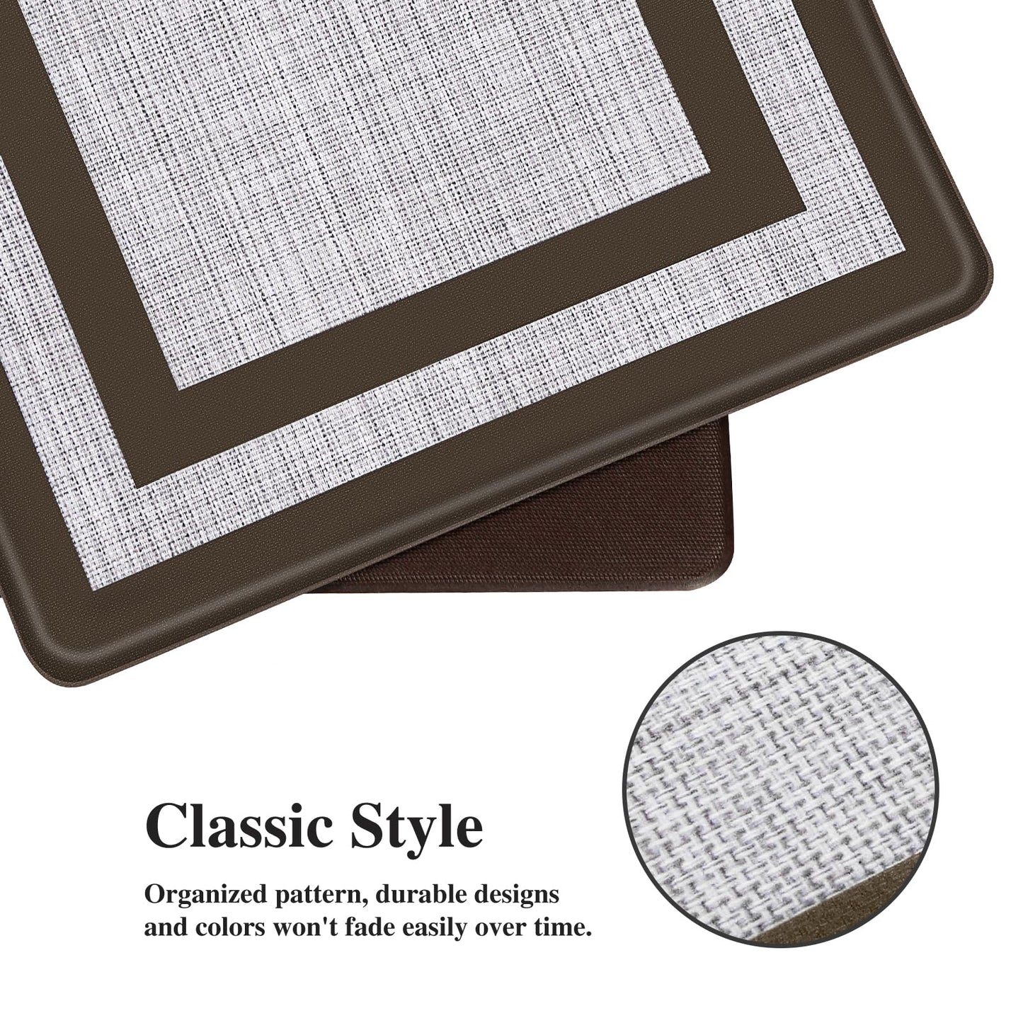 Mattitude Kitchen Mats Set of 2 Cushioned Anti-Fatigue Non-Skid Rug Sets Ergonomic Comfort Standing Mat for Kitchen, Floor, Office, Sink, Laundry,Chocolate