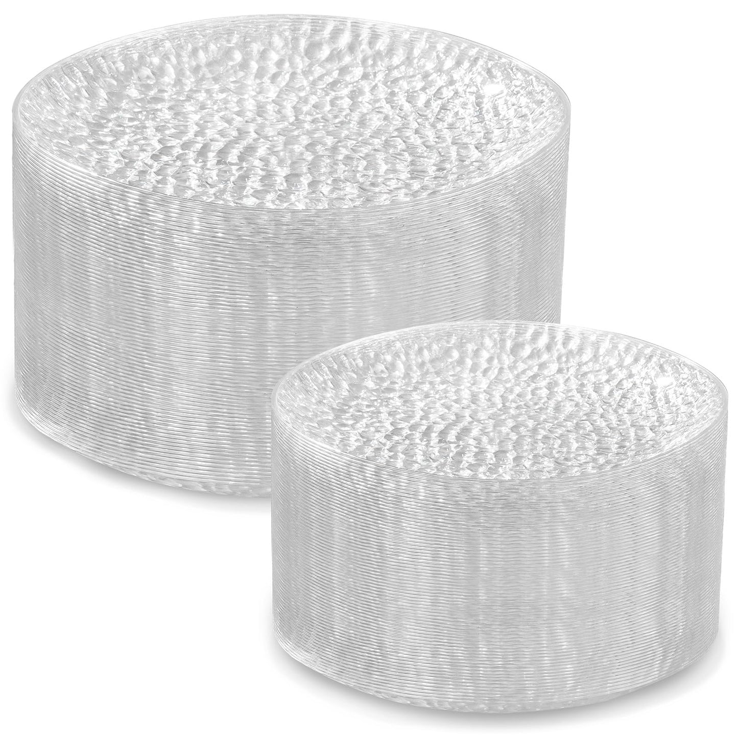 Rubtlamp 100Pcs Clear Plastic Plates, Heavy Duty Party Plates, Hammered Disposable Plates Include 50 Clear Fancy Dessert Plate, 50 Dinner Plate for Wedding Party