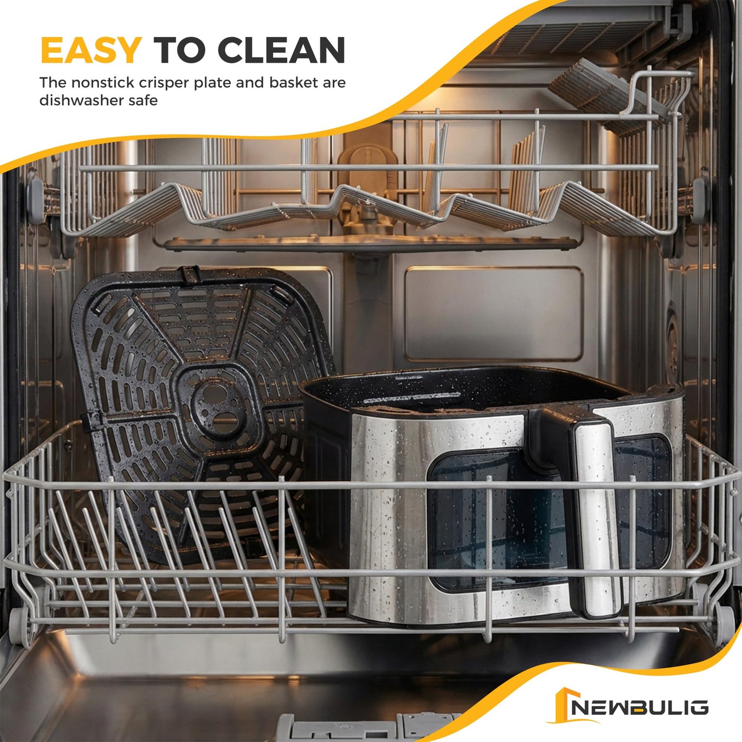 NEWBULIG Air Fryer 6.34QT, Airfryer with Visible Window, 400℉ Fast Heating Air Fryers Oven with Nonstick and Dishwasher-Safe Basket, 8-in-1 Cooking Preset, Timer，Auto-Off, Stainless Steel, White