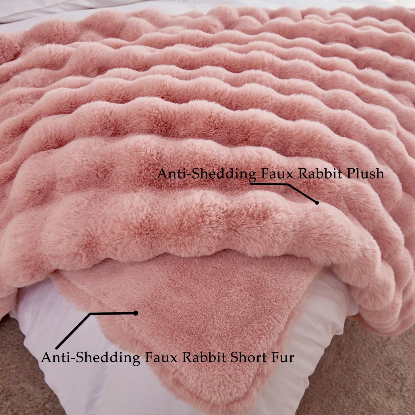 BENVWE Faux Fur Throw Blanket for Couch - Fluffy Soft Thick Bubble Blanket for Living Room Home Decor - Mothers Day Birthday Gifts for Women, Dusty Pink, 51" x 63"