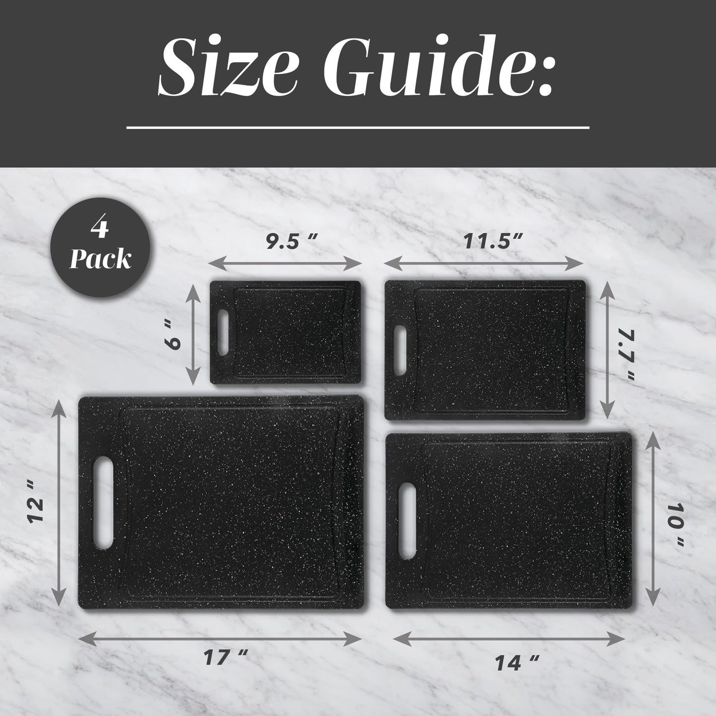 COOK WITH COLOR Non-Slip Cutting Board Set – Kitchen Essentials with Easy Grip Handle for Meat, Veggies, and Fruits, 4 Cutting Boards, Black