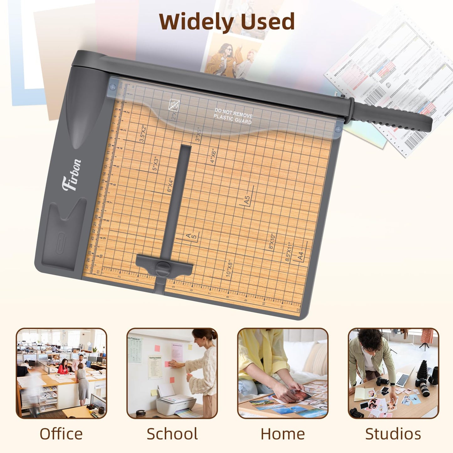 Firbon 12-Inch Wood Base Guillotine Paper Cutter, Heavy Duty 30-Sheet Capacity Precision Paper Trimmer for Cardstock, Photos, A4 Paper, Office & Classroom