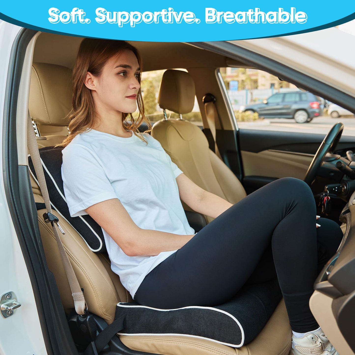 Justsafe XL Office Chair Cushion, 4 Inch Thick High-Density Memory Foam Seat Cushion for Long Sitting, Tailbone Pressure Relief, Extra Large Support for Office Chair, Car Seat, Wheelchair, Non-Slip