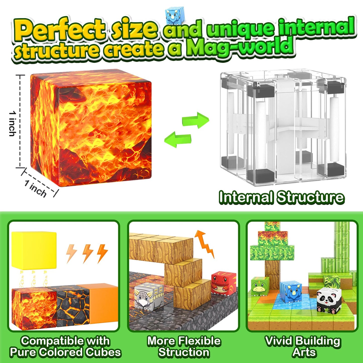Magnetic Blocks-Build Mine Magnet World Dinosaur Panda Toys Kids Games, Toddler STEM Educational Sensory Dino Toys for Kids 3-5 5-7, Birthday Gifts for 3 4 5 6 7 8 Year Old Boys and Girls