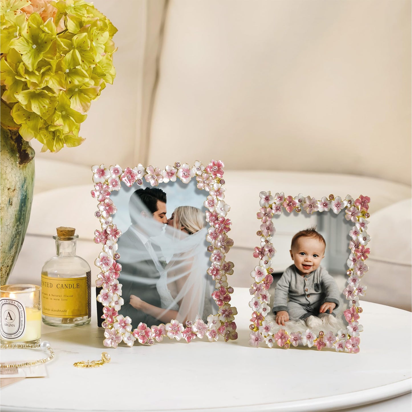 Synovana Pink Flower Picture Frame 4x6 Blossom Photo Frame for Tabletop Display, Decorative Flower Design Home Decor