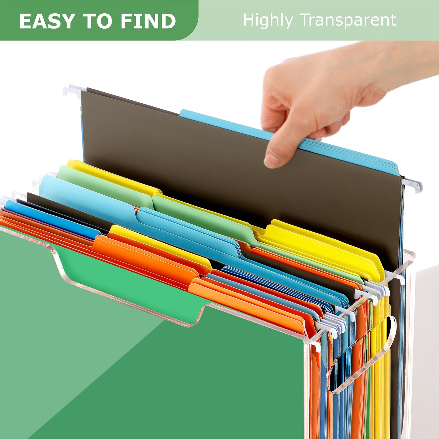DINGHUO Acrylic File Organizer for Desk, Letter Size Hanging File Folder Holder with Handles, Clear Portable Storage Box for Office Home School -1 Pack