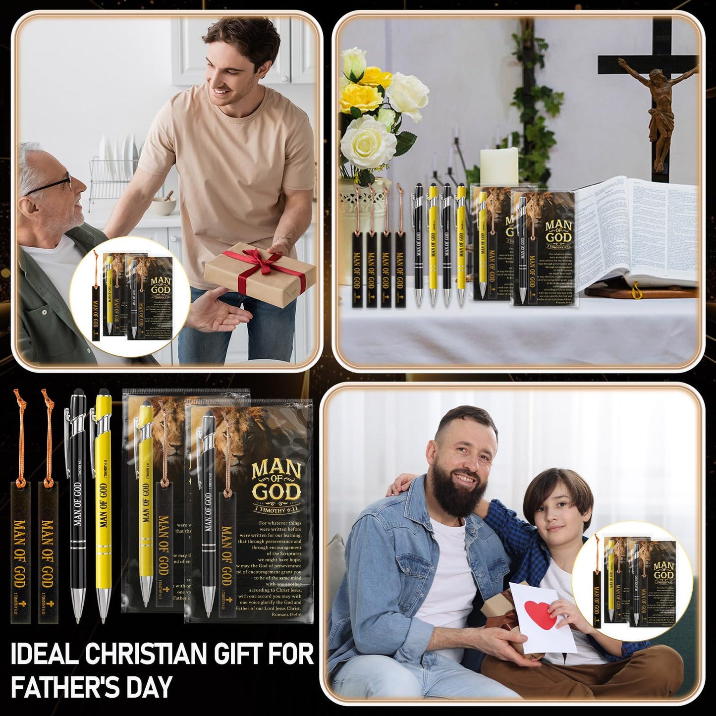 50 Sets Christian Fathers Day Church Gifts Bulk Christian Pens with Stylus Tips Man of God Gifts Men Bulk Bible Card for Men Dad Fathers Day Jesus Religious Godfather Pastor Sunday School Favor